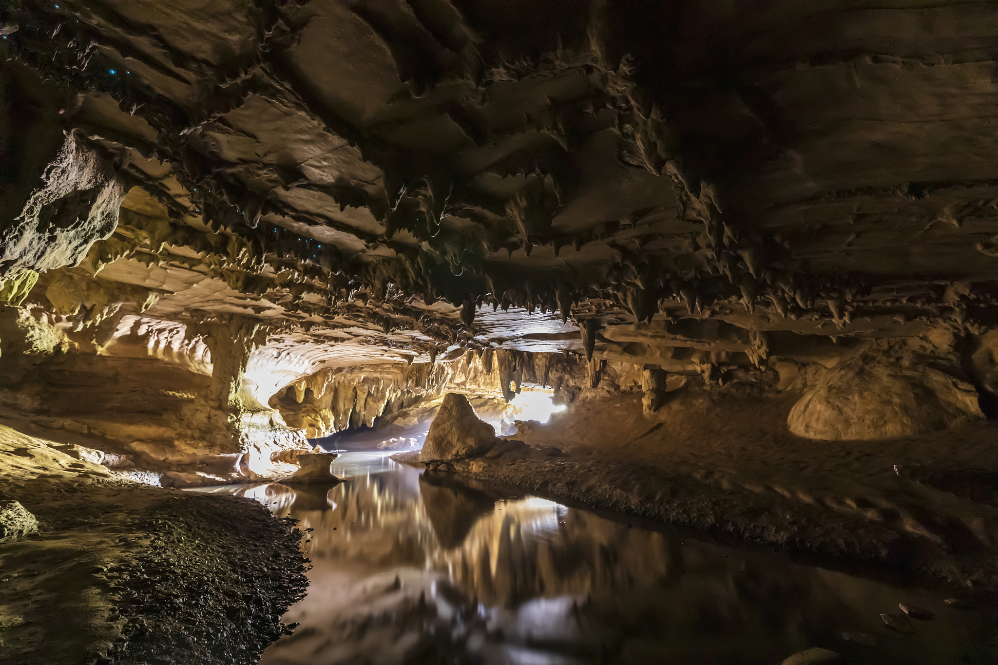 water in waipu cave at oceania, new zealand