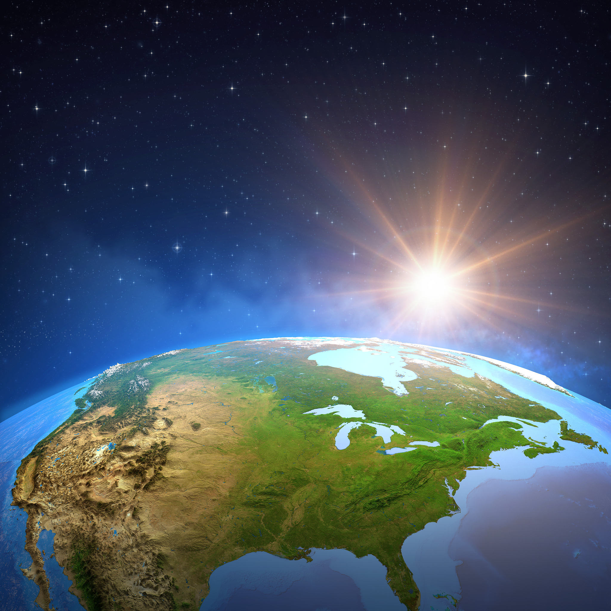 sun shining over the earth from space