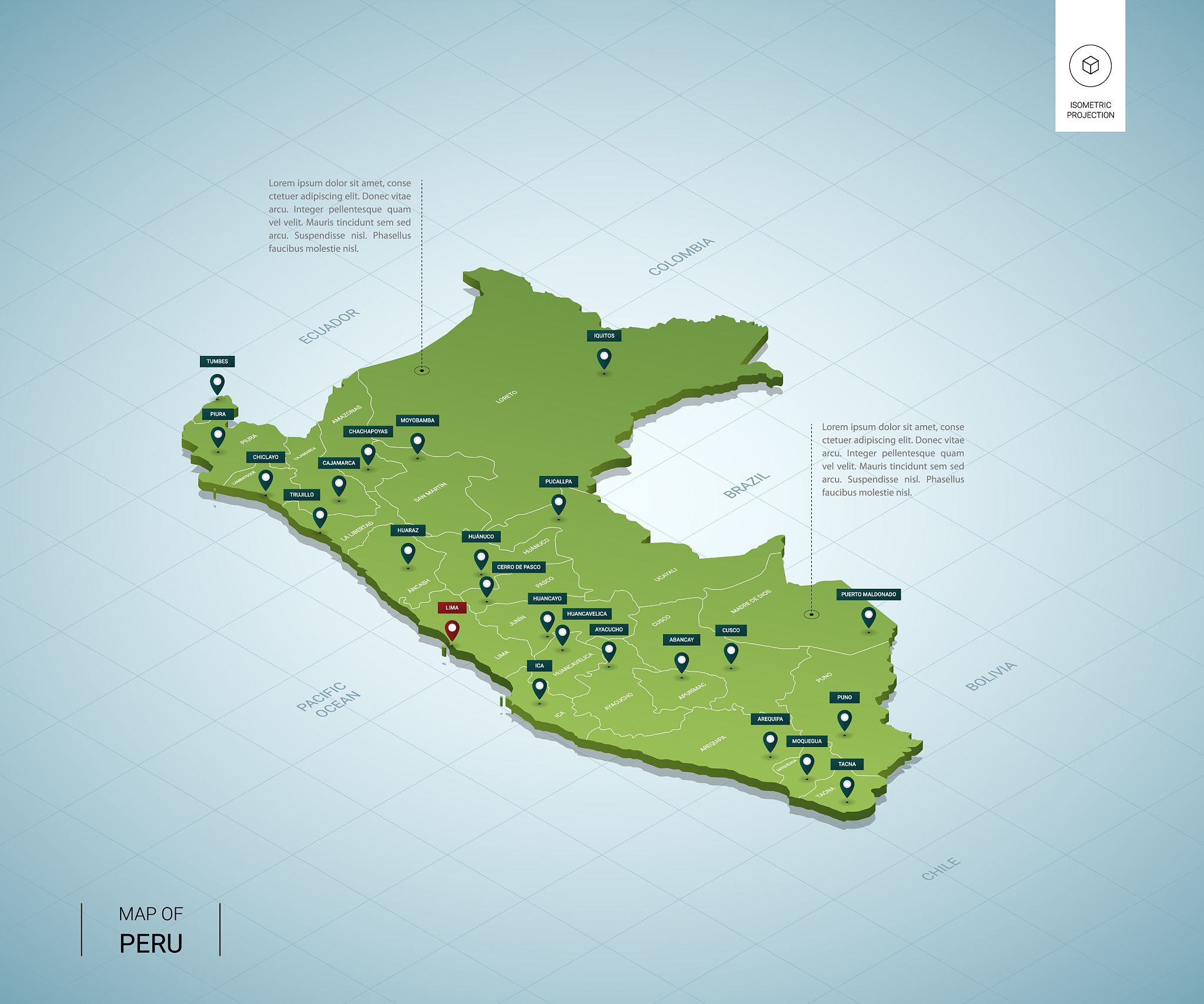 stylized ma<strong>p</strong> peru isometric 3d green map with