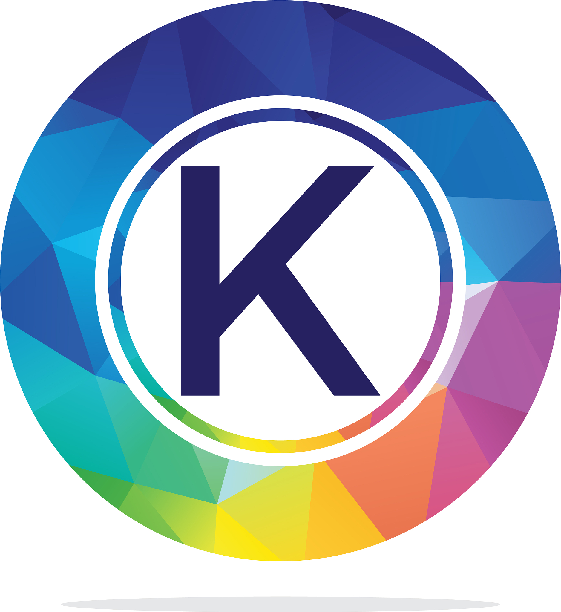 k letter colorful logo in hexagonal