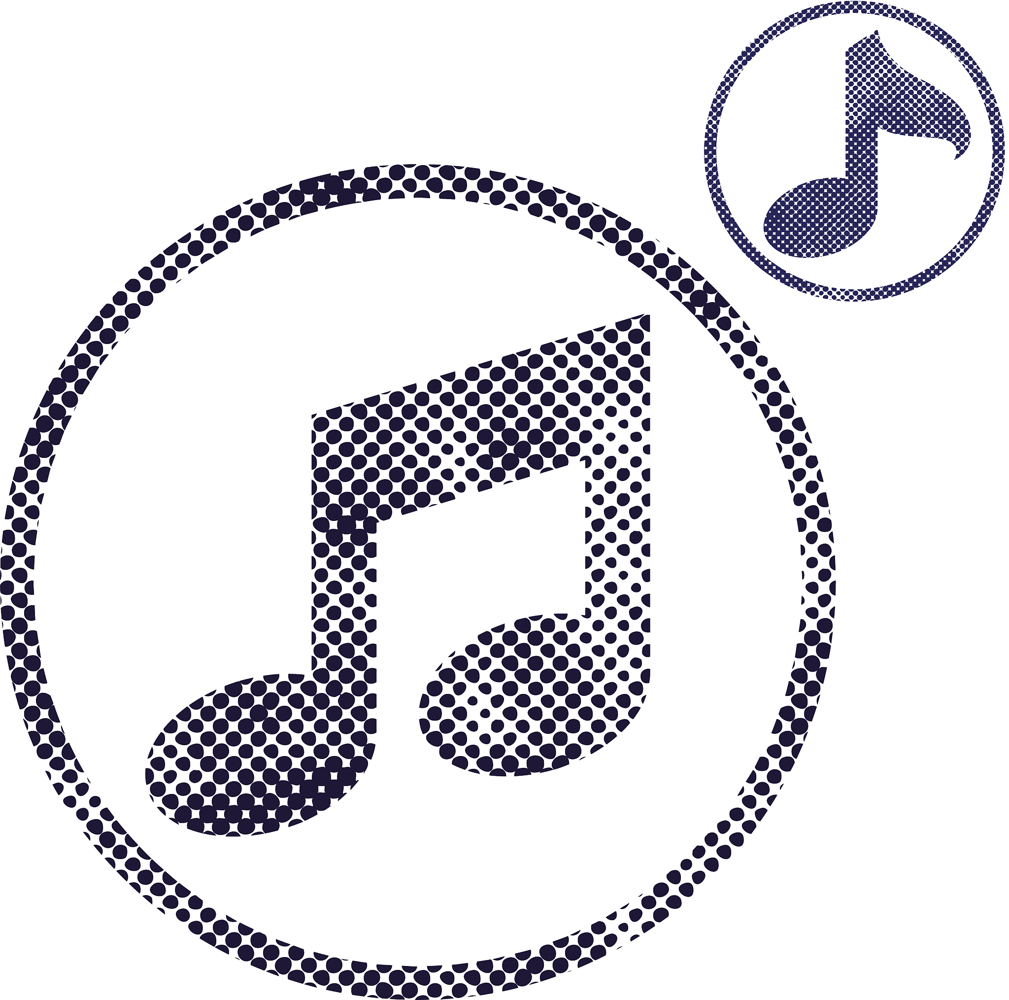 music note icon with halftone dots print texture.
