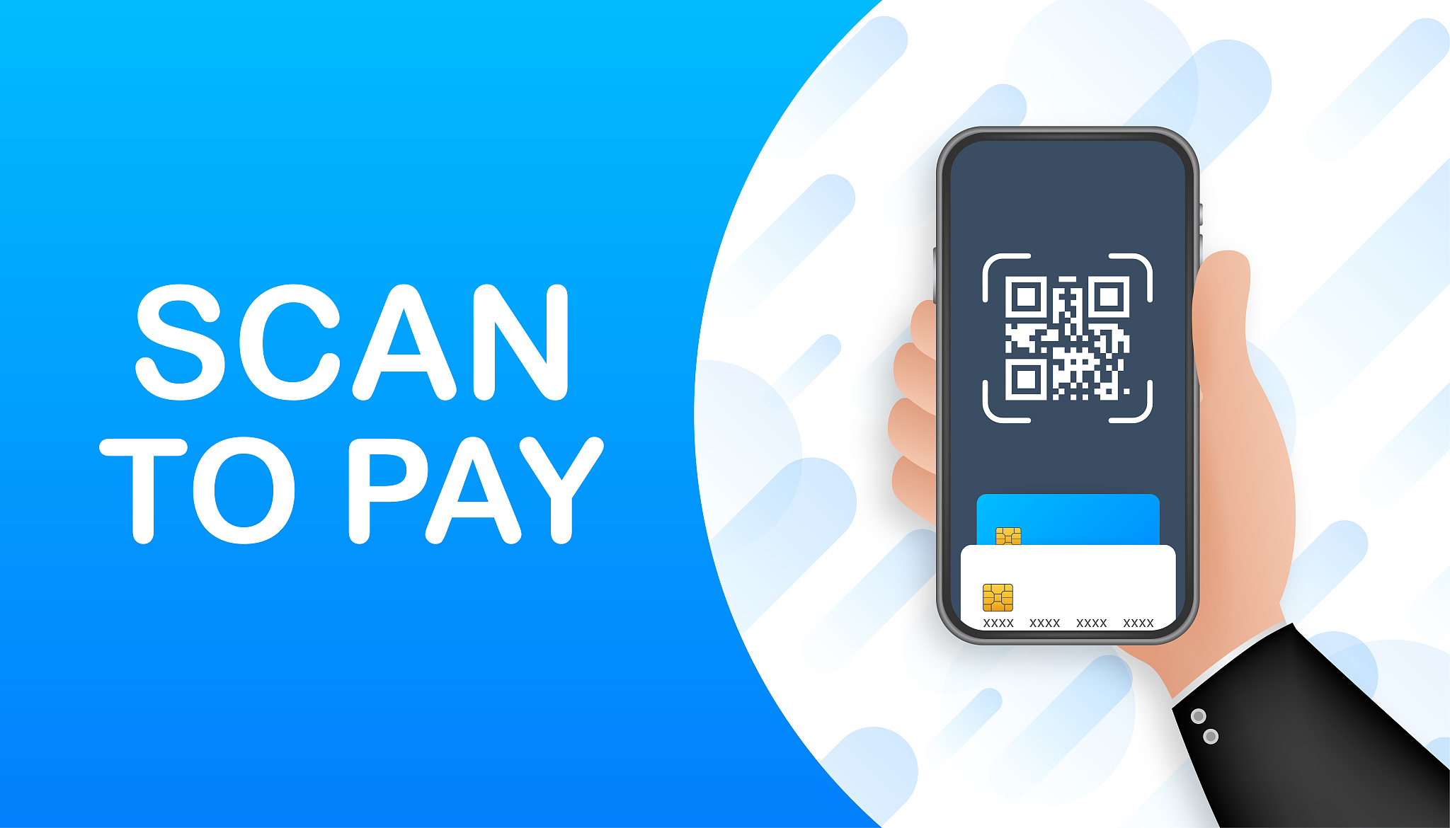 scan to pay. smartphone to scan qr code on paper for detail, tec