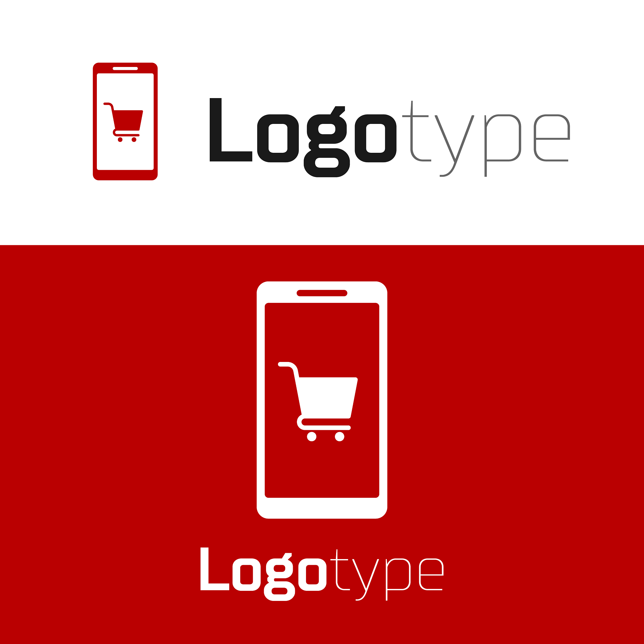 red mobile phone and shopping cart icon isolated