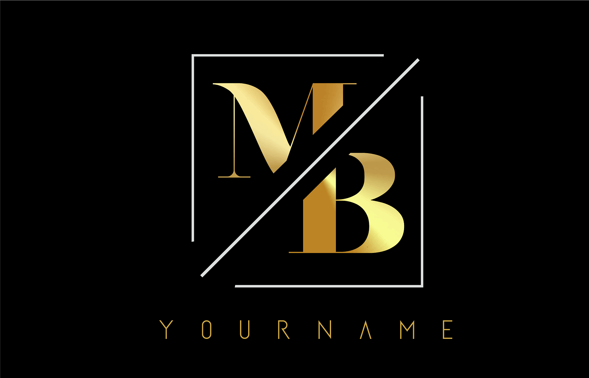 mb golden letter logo with cutted and intersected