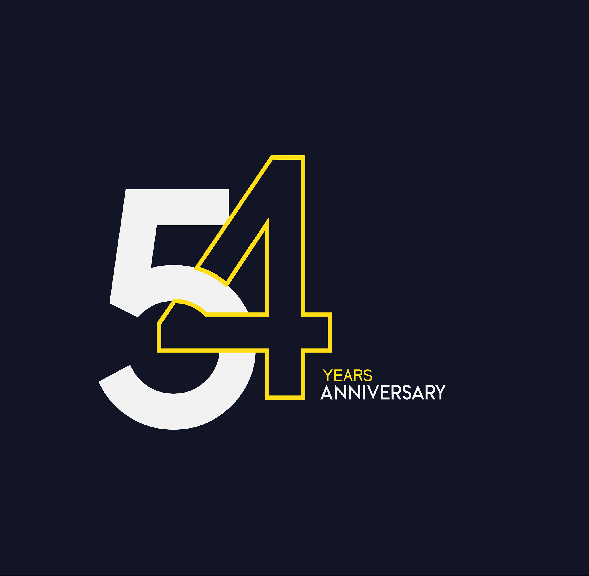54 anniversary elegance gold logo. linked number on dark backgro