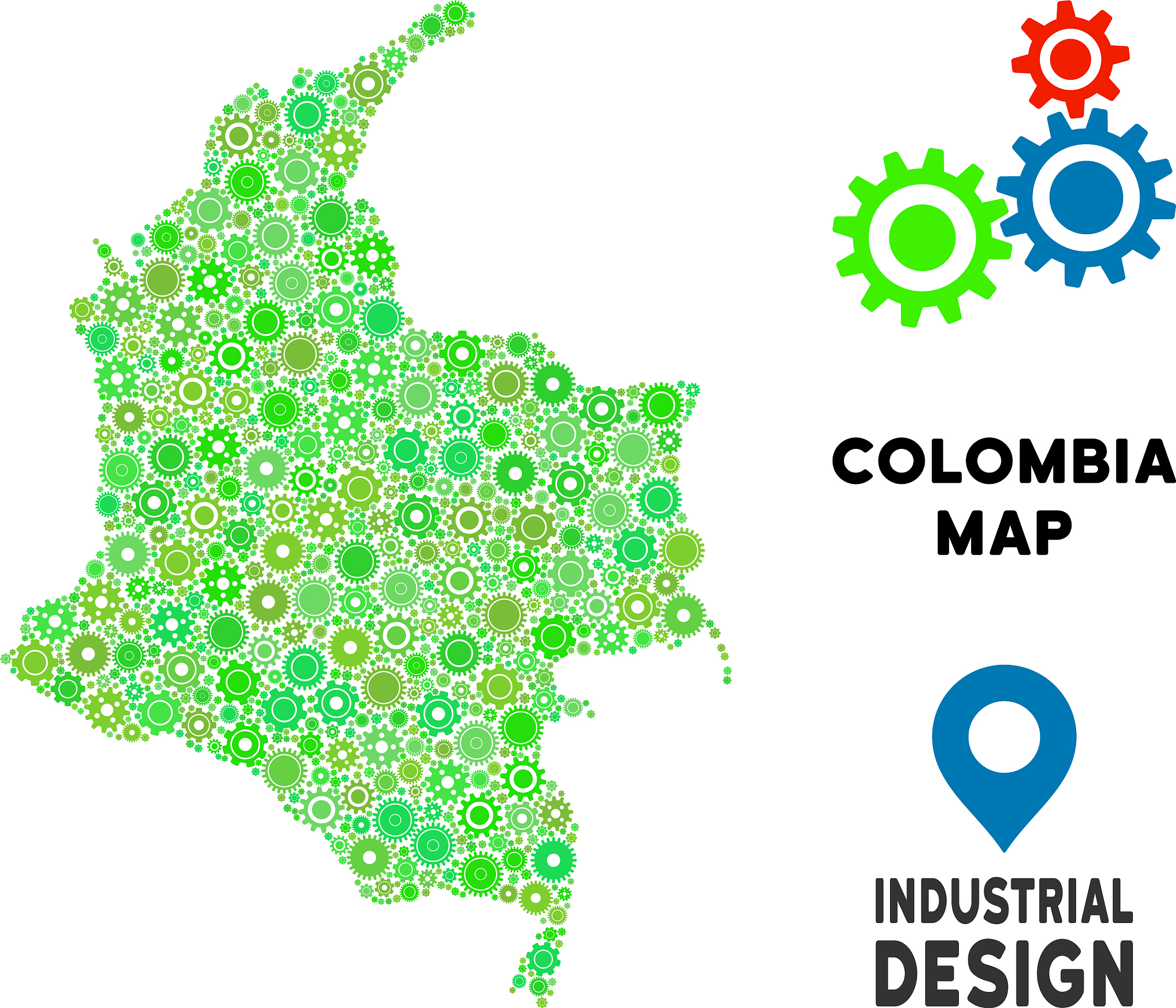 gears colombia map collage