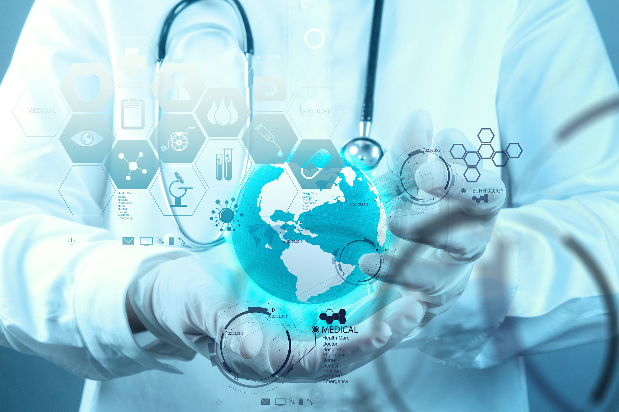 medicine doctor working with modern computer interface as concep