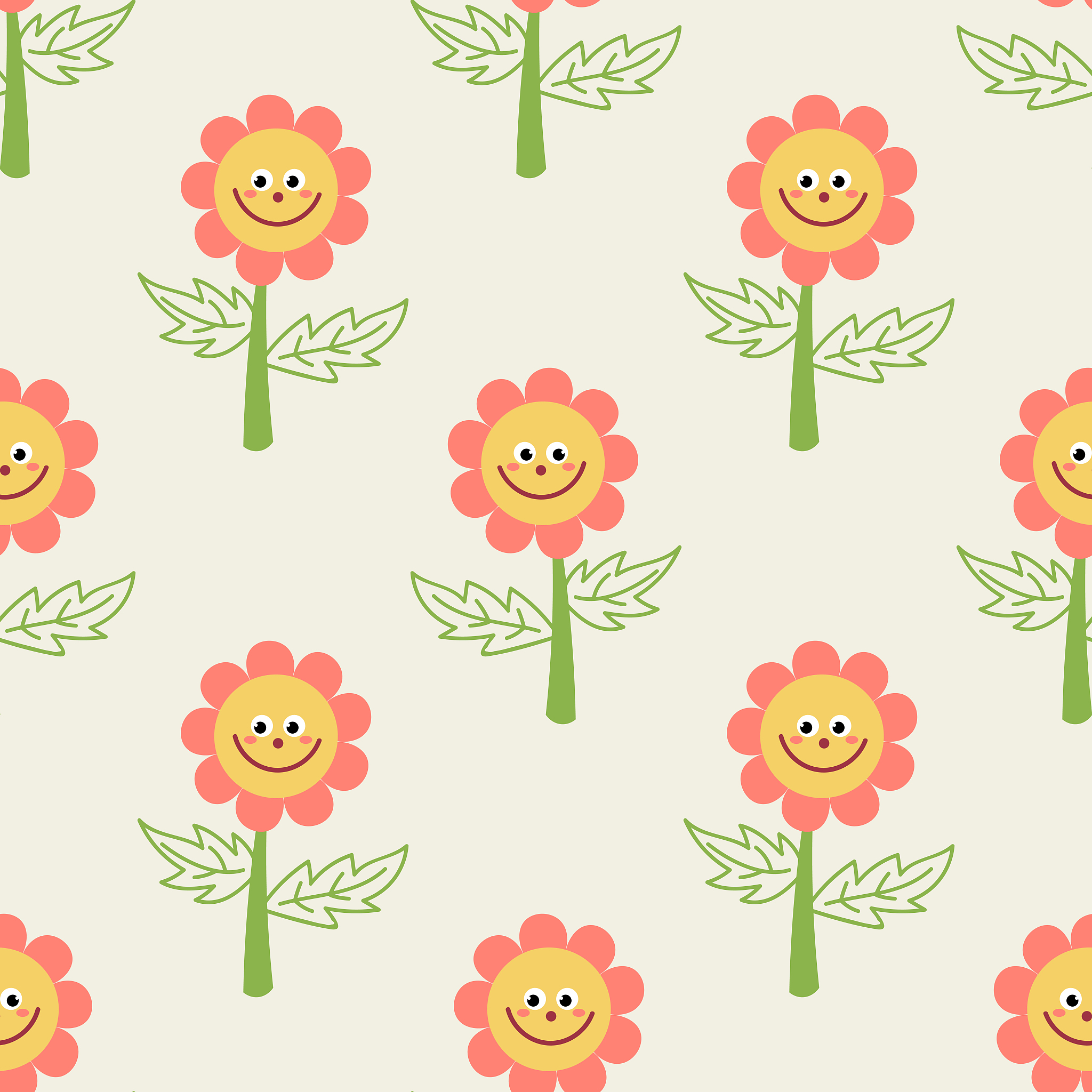 cute cartoon flowers in childlike flat style seamless pattern.