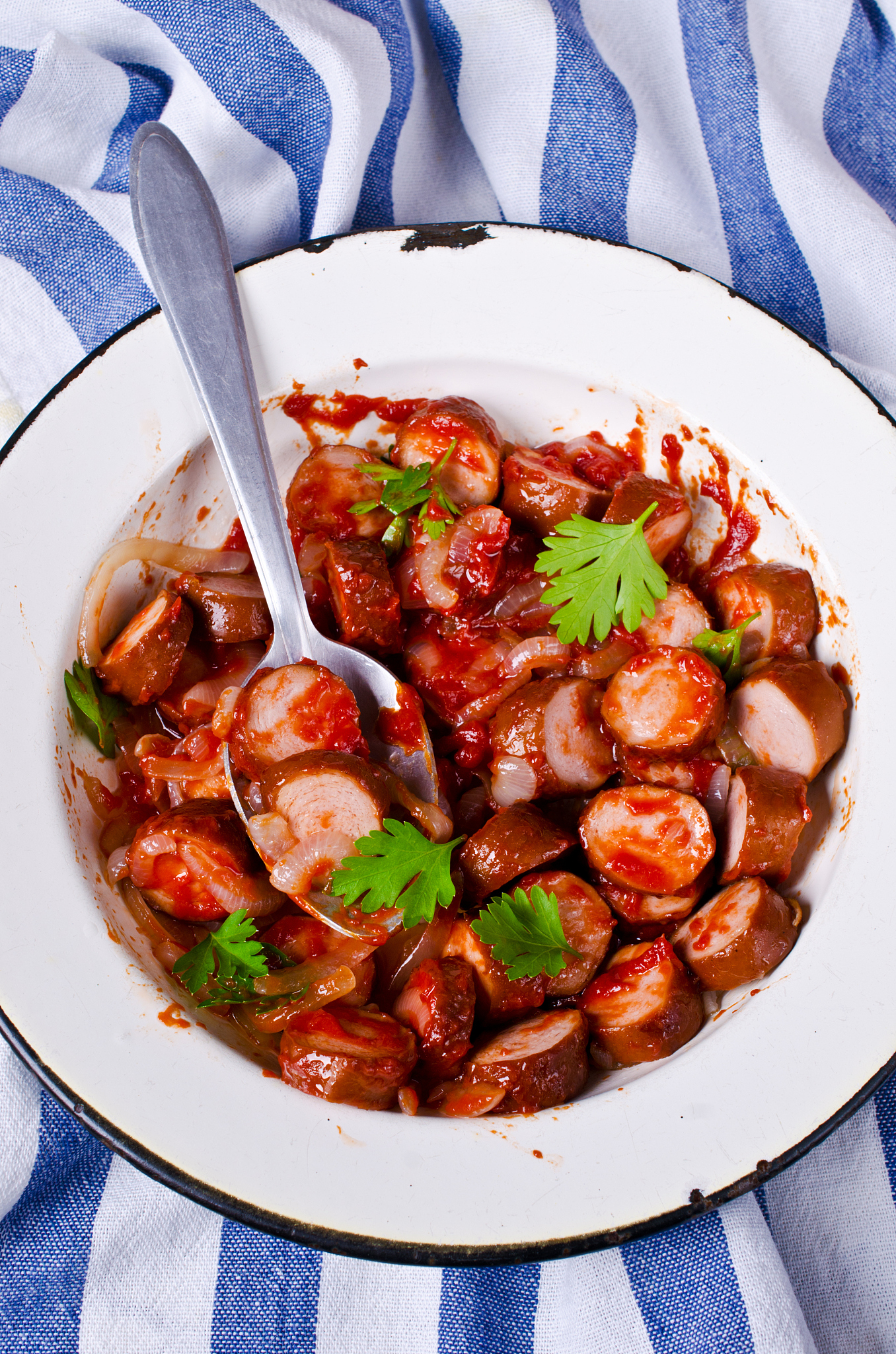 fried sliced sausages