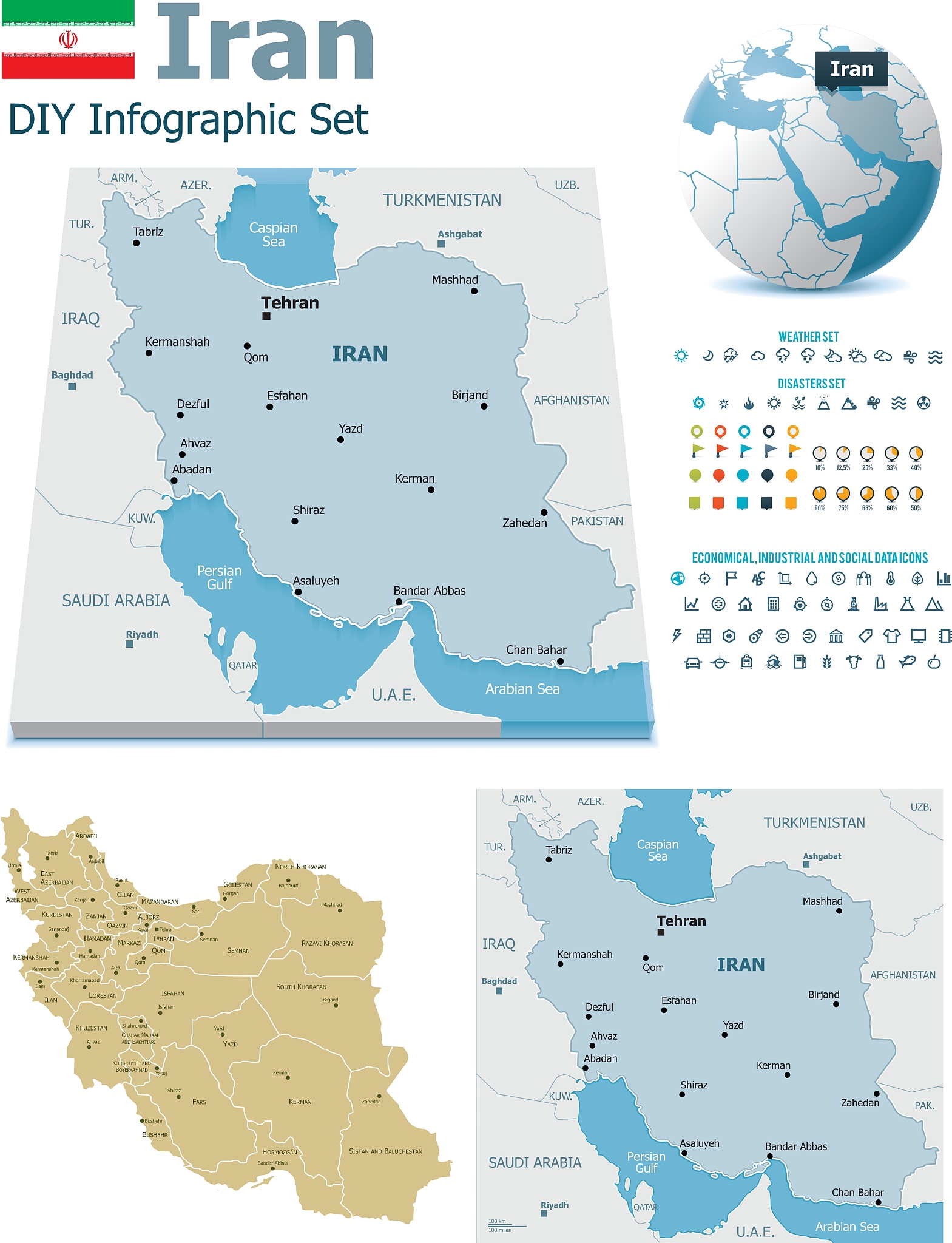 iran maps with markers