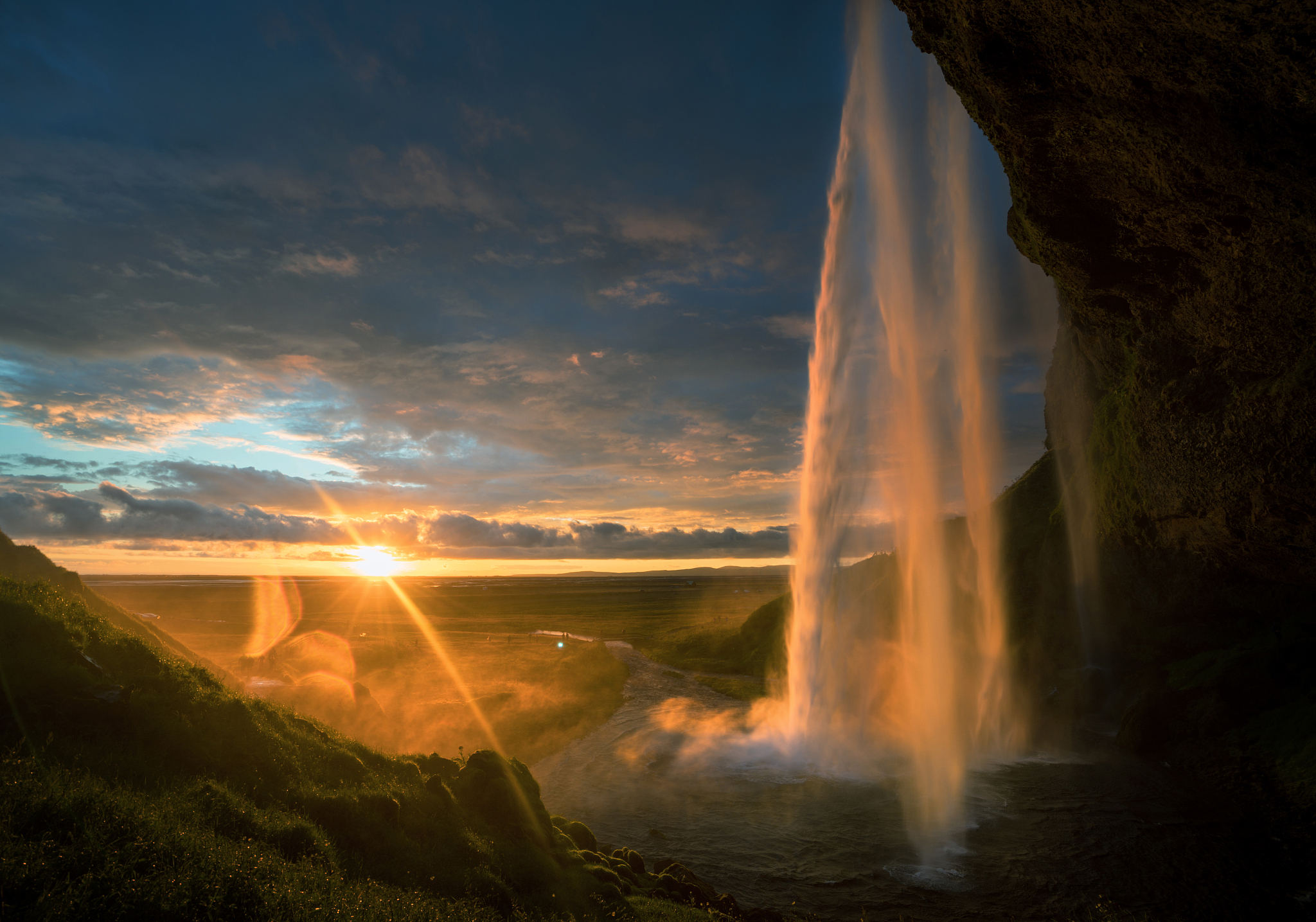 seljalandsfoss waterfall at sunset, iceland
