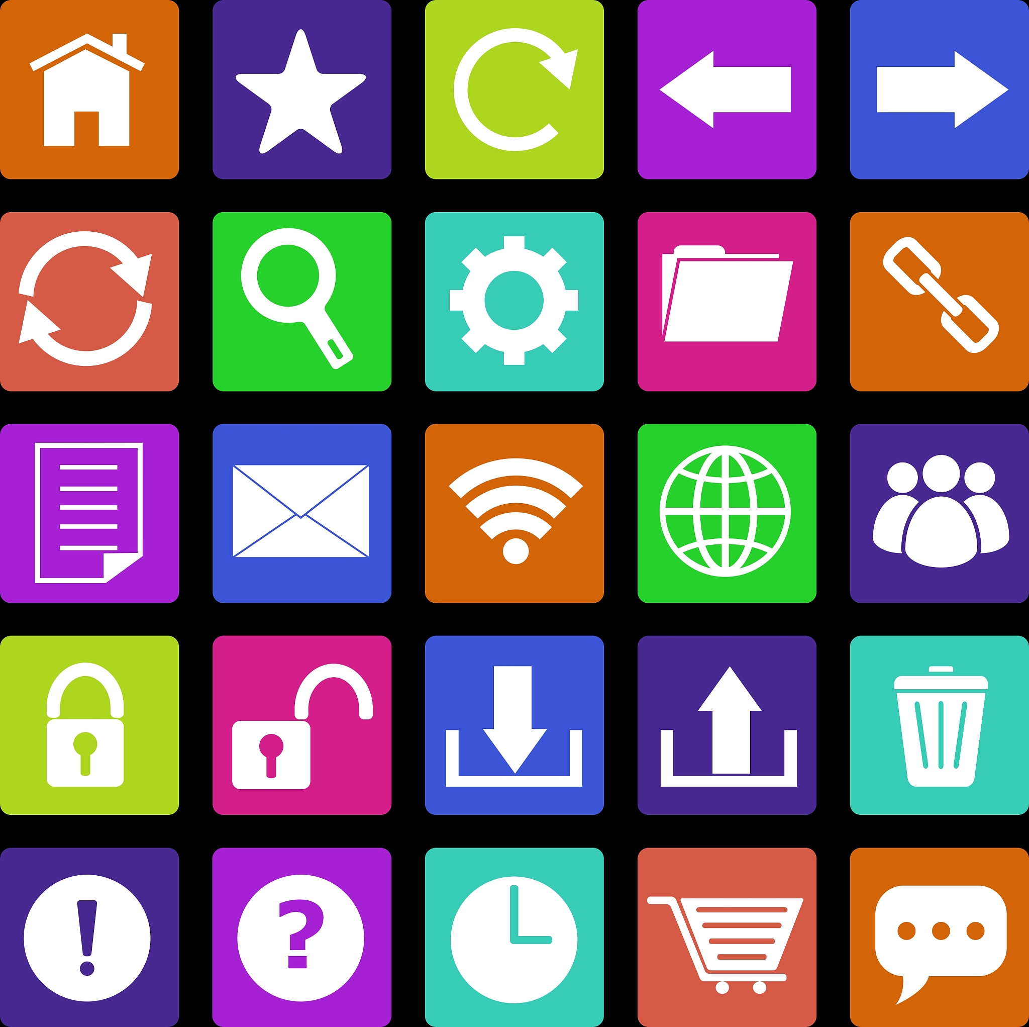 tool bar color icons on black background