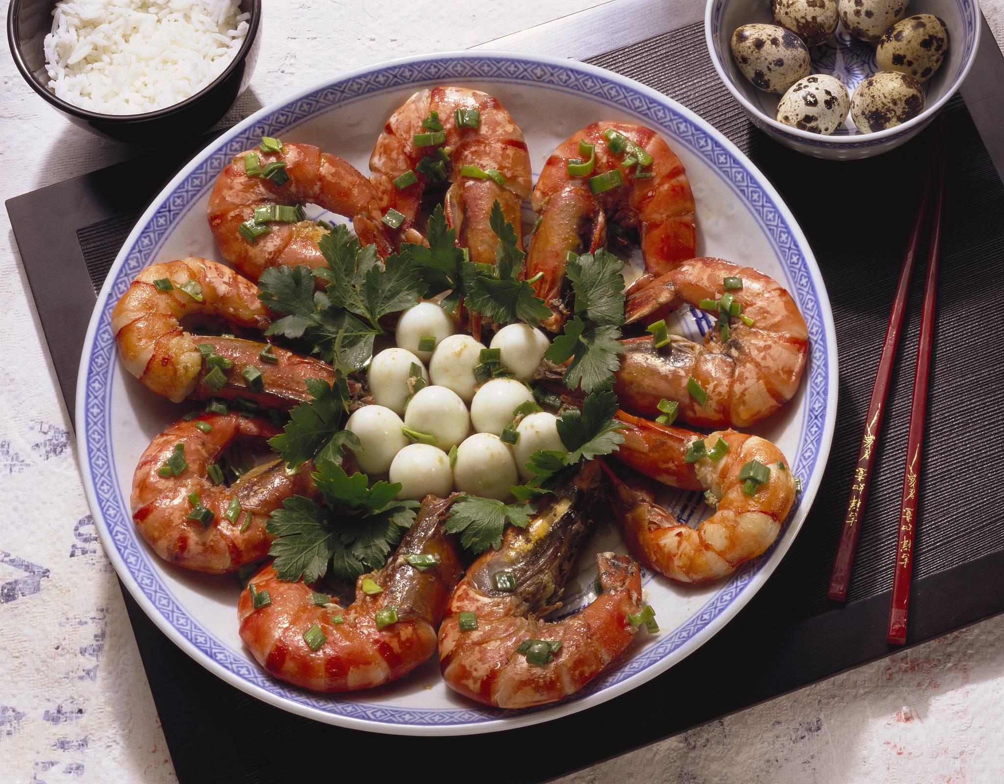shrimp with quail eggs