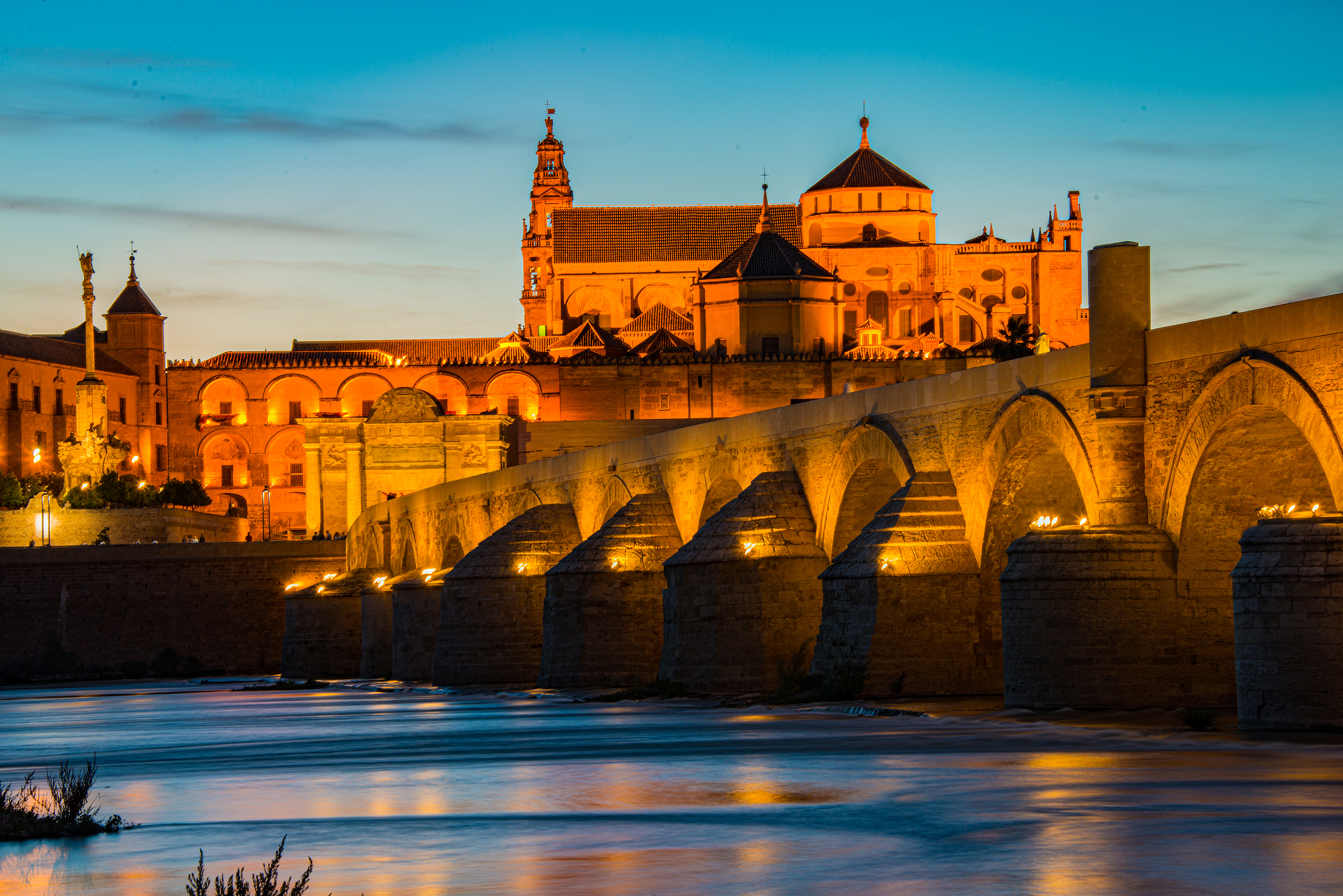 mosque-cathedral and roman bridge of cordoba, andalusia, spain