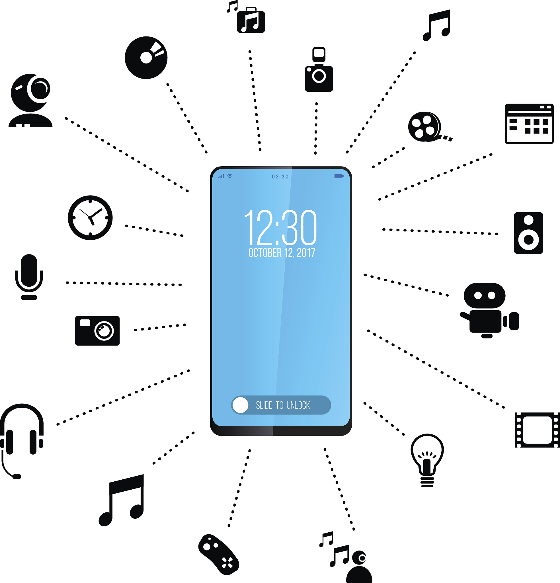 smart phone with multimedia icons