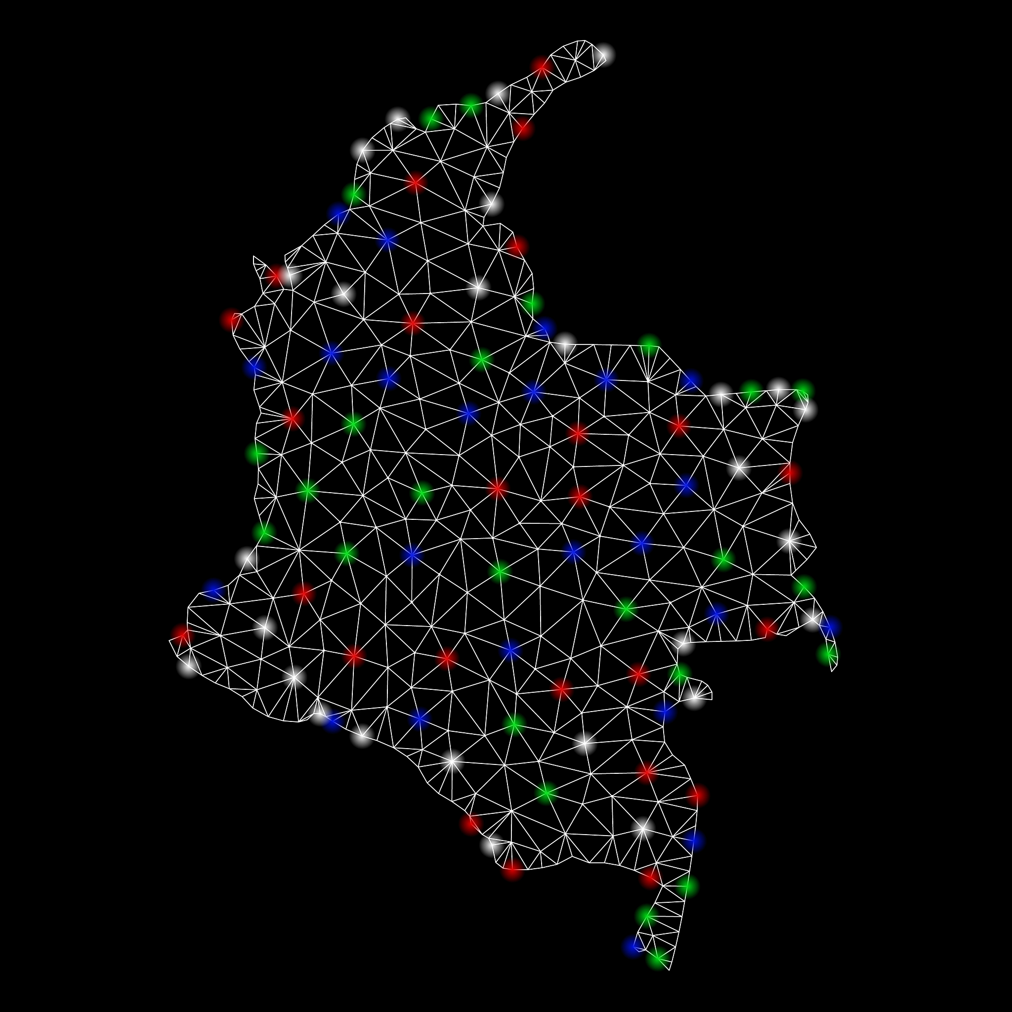 bright mesh network colombia map with flare spots
