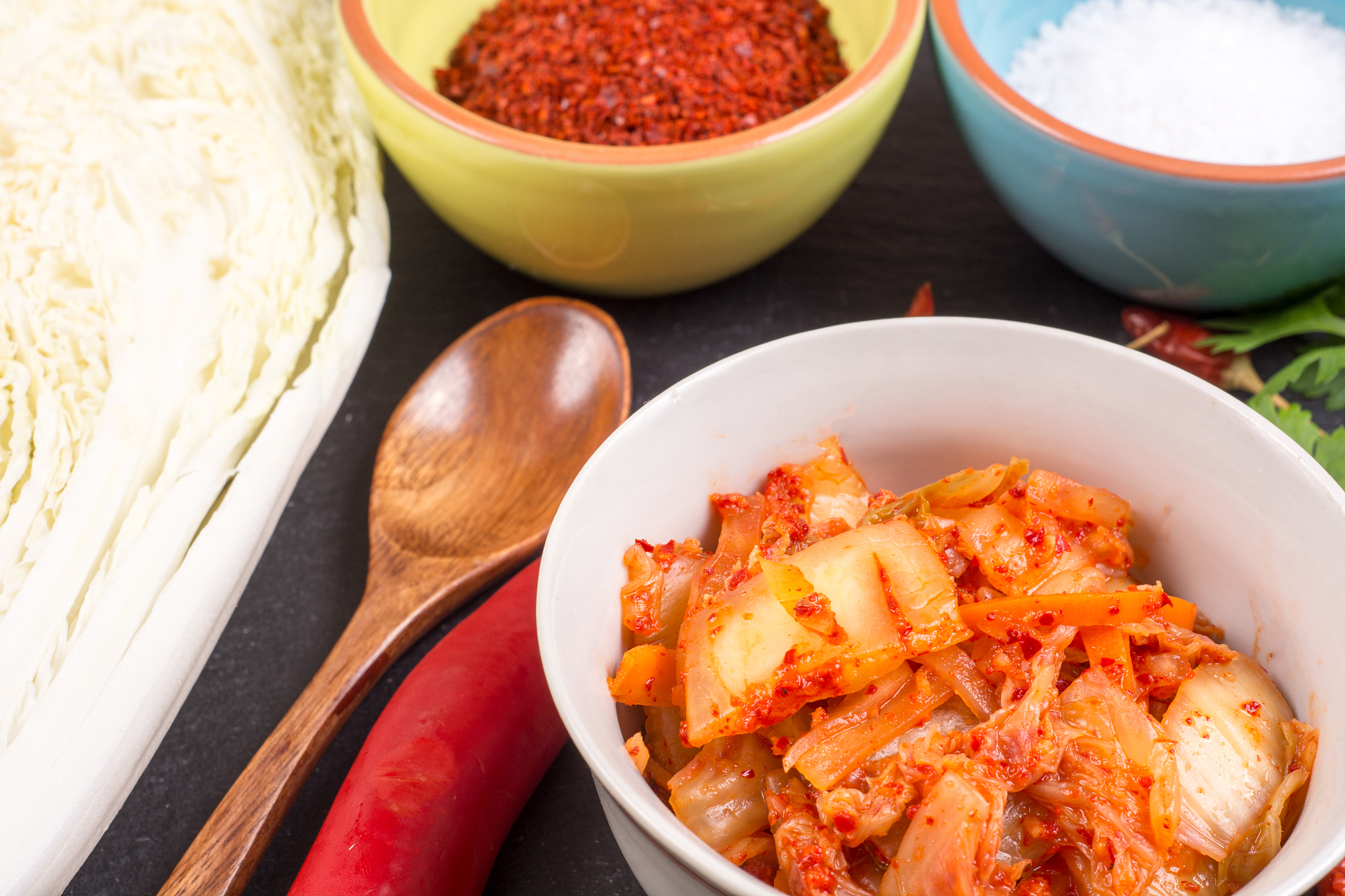 kimchi. fermented napa cabbage with ingredients