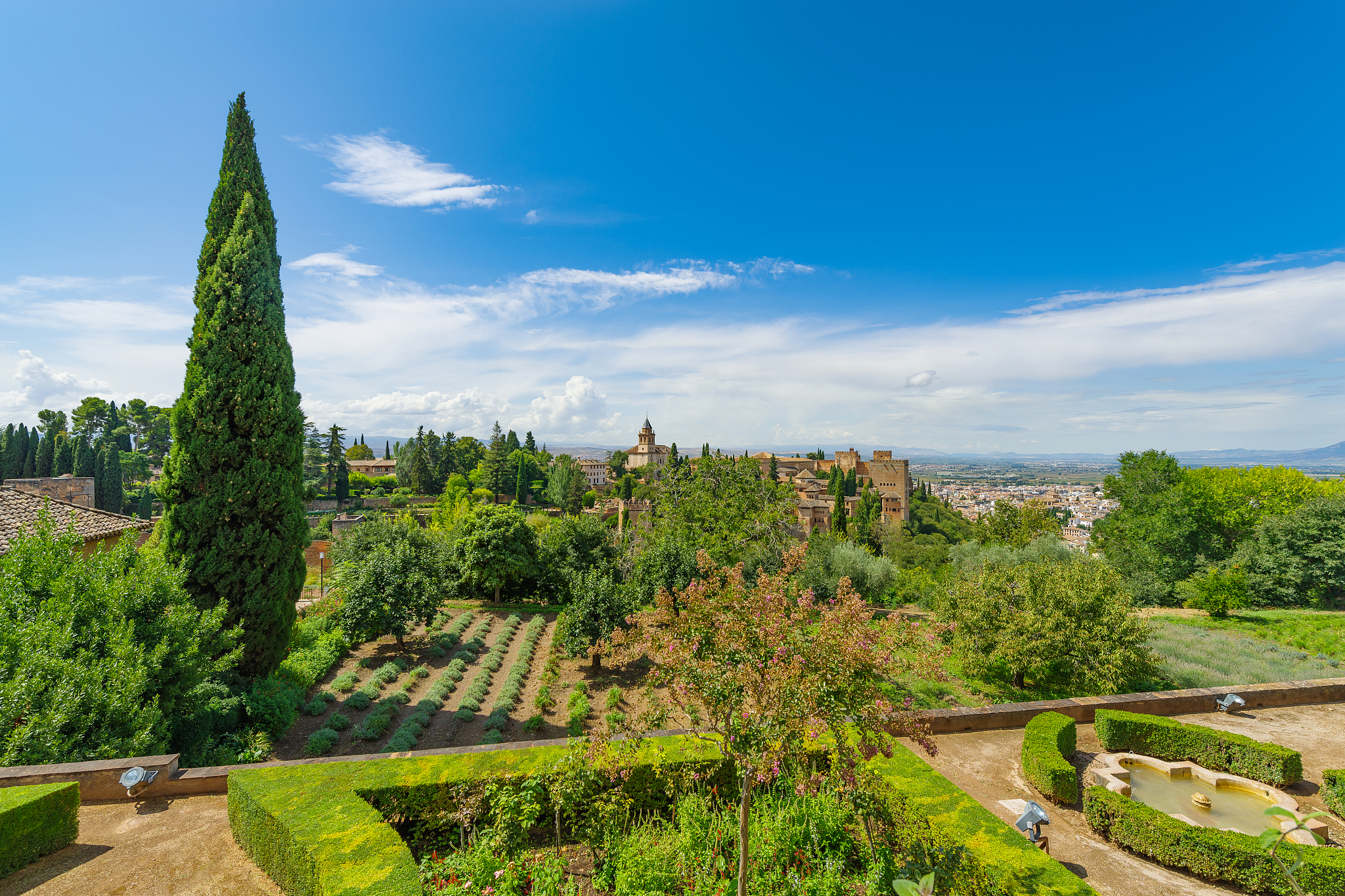 alhambra. view from the generalife garden on the city and alkaza