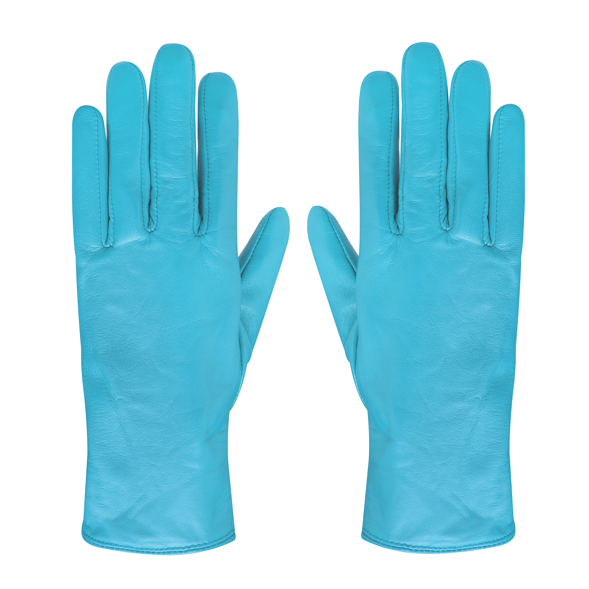 glamour pair of azure light blue leather gloves isolated white