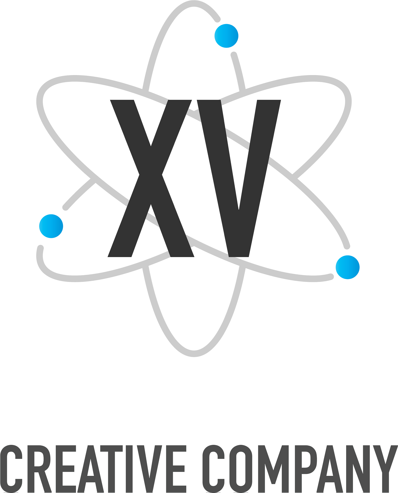 initial letter xv atom neutron design logo