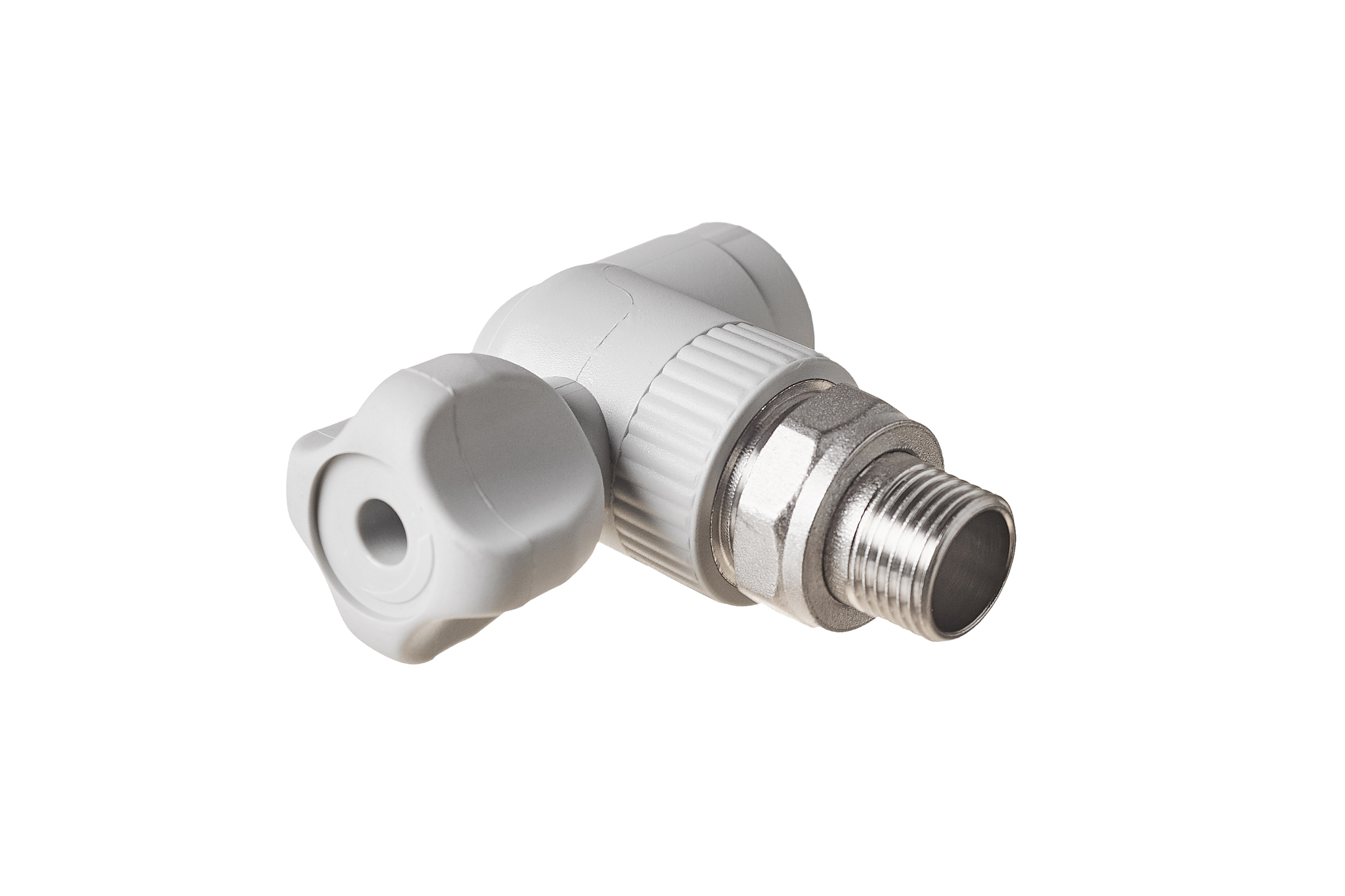 one modern polypropylene water tap with metal thread isolated on