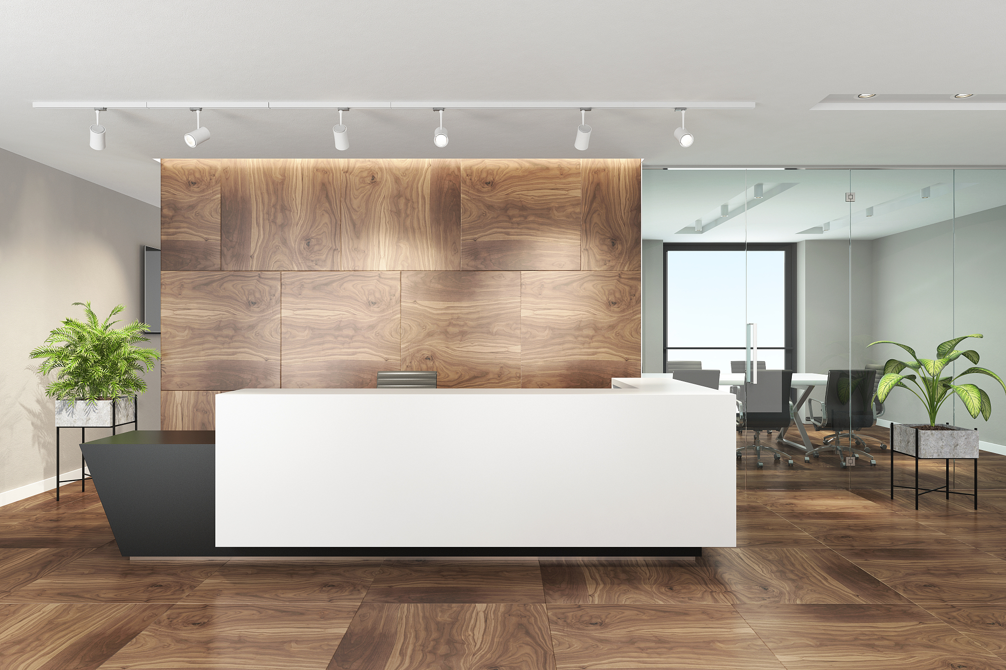 modern office interior with big white desk