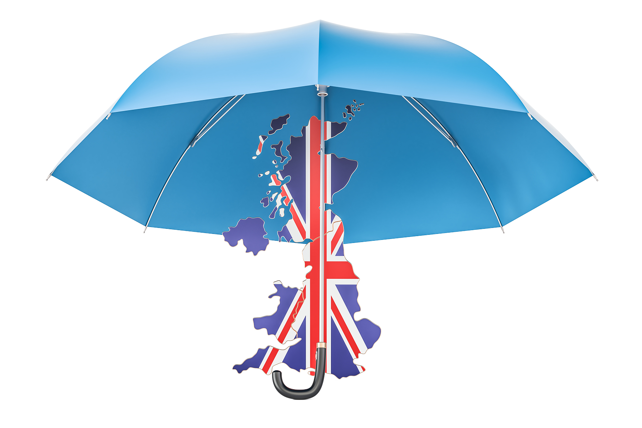 british map under umbrella. security and protect or insurance co