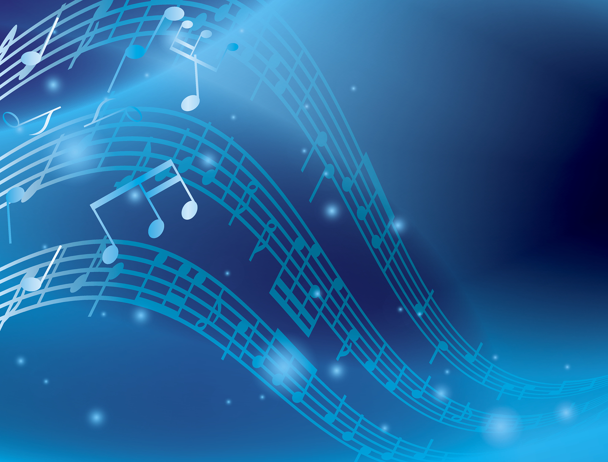 blue abstract background with music notes - vector