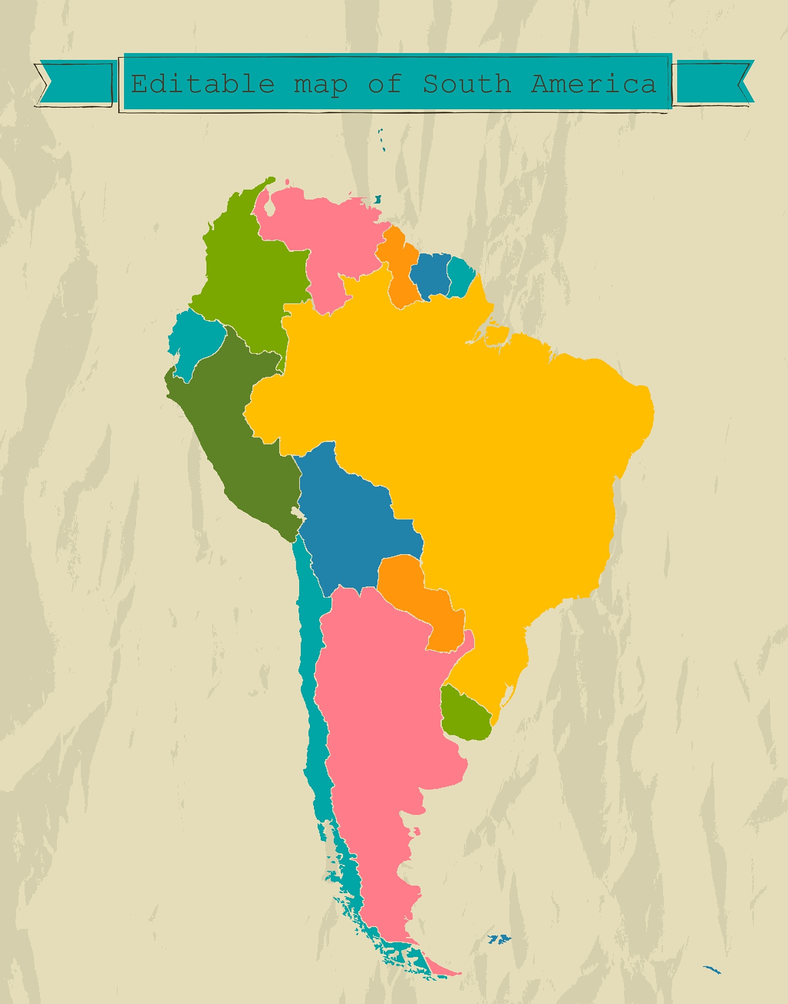 editable south america map with all countries