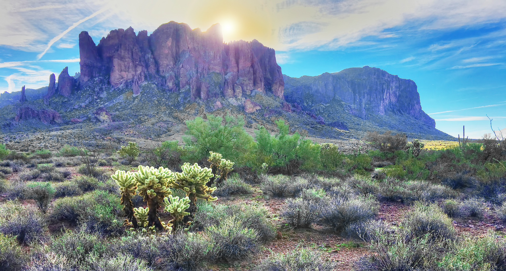 superstition mountains in arizona as the sun rises