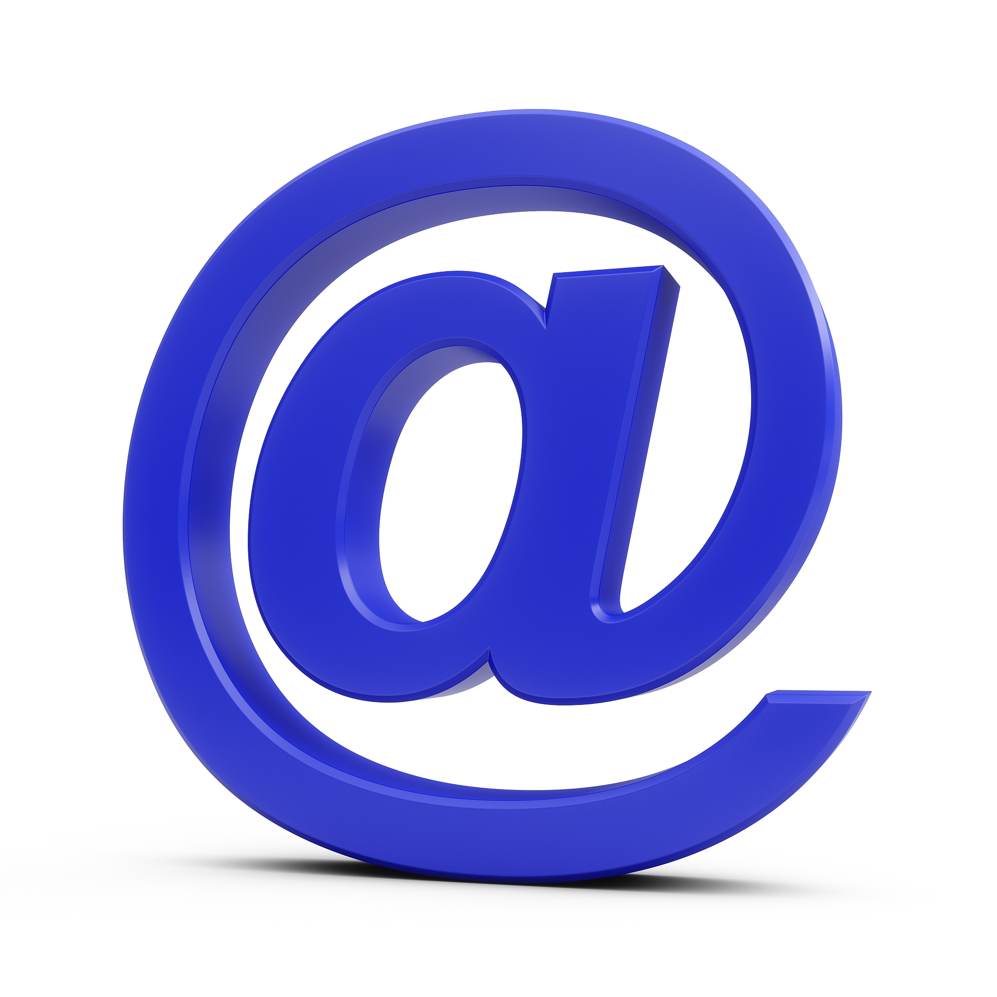 3d rendering blue at email symbol isolated on white background