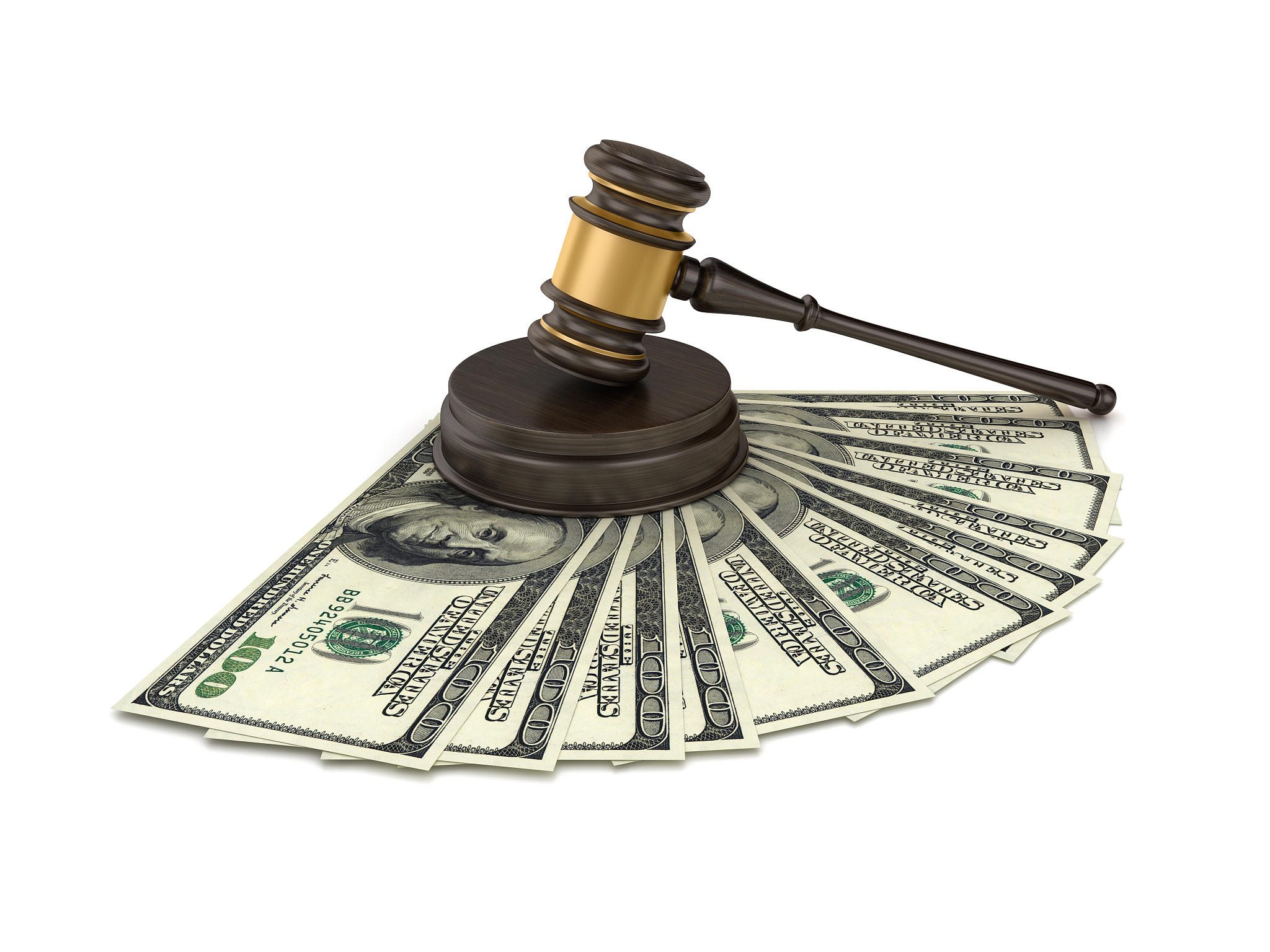 gavel with one hunded dollar bills - 3d rendering