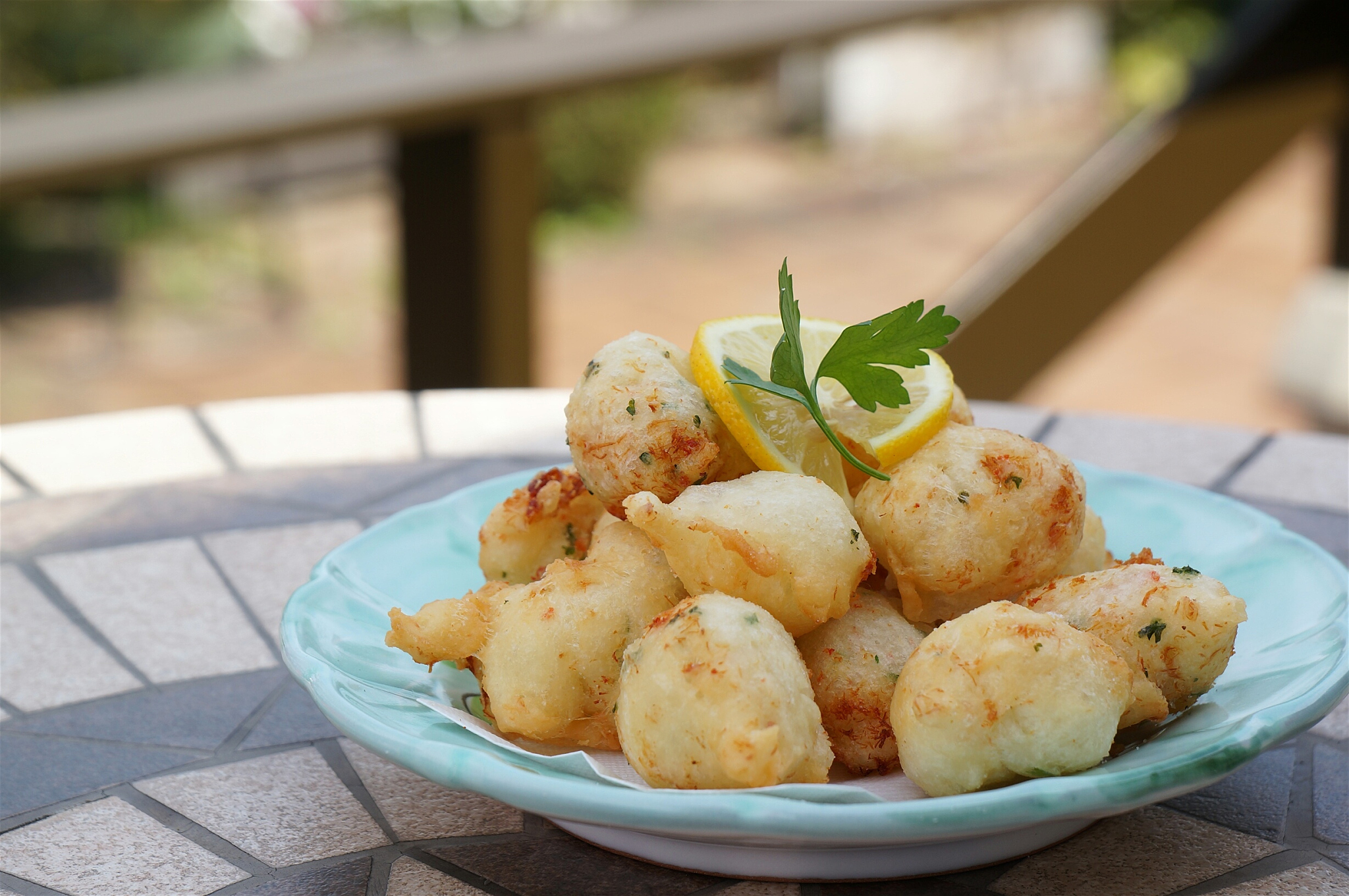 close-up of zeppoline on table