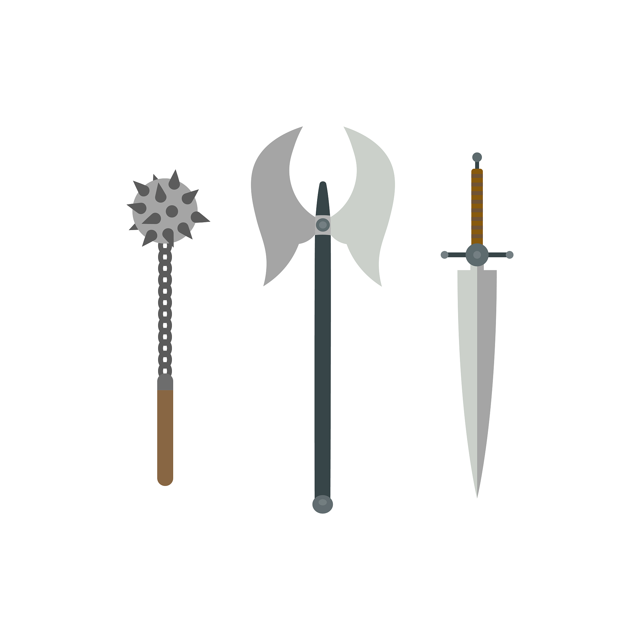 set of different medieval weapons vector flat illustrations.