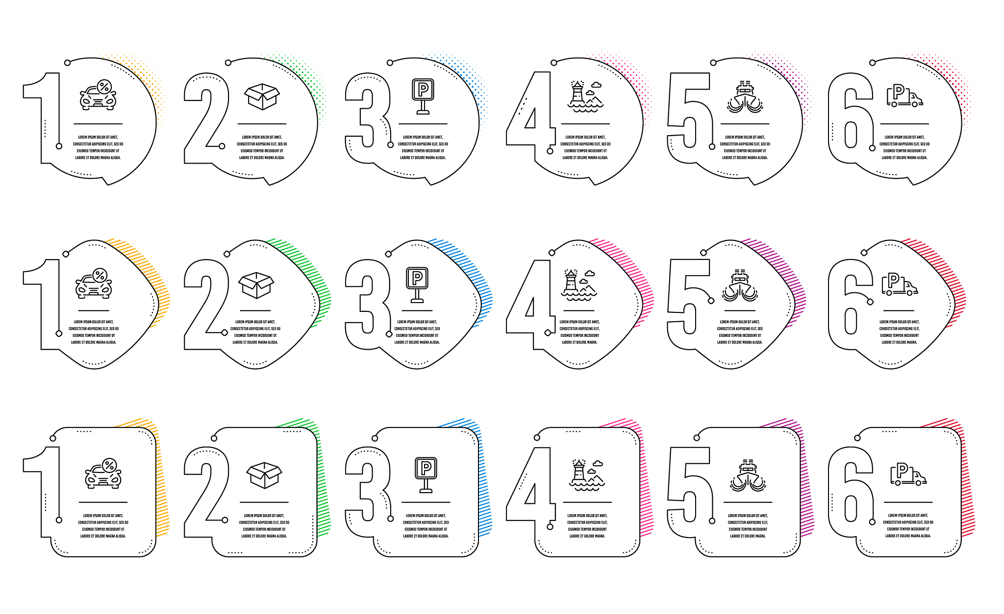 car leasing truck parking and opened box icons