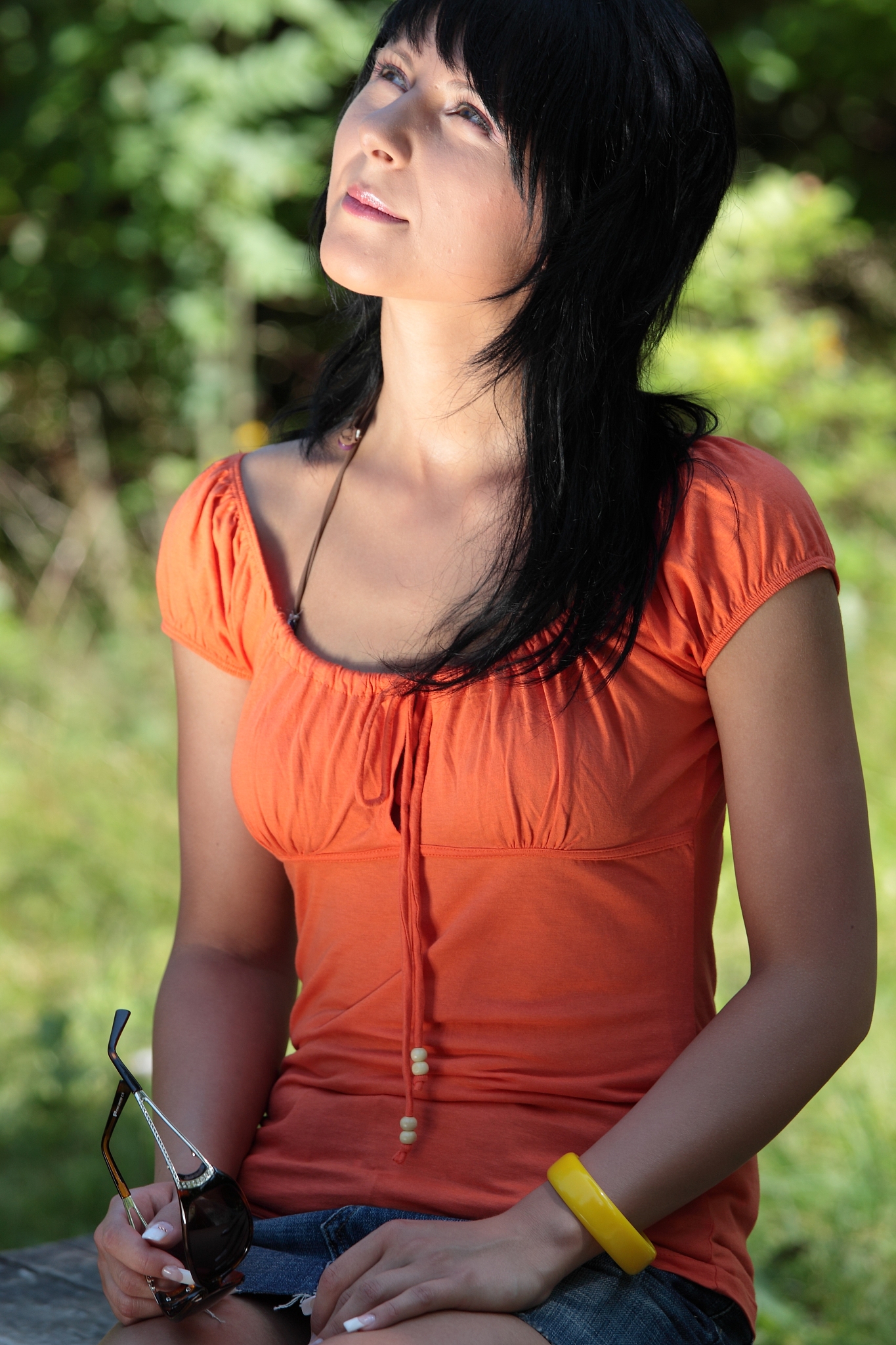 smiling woman looking away
