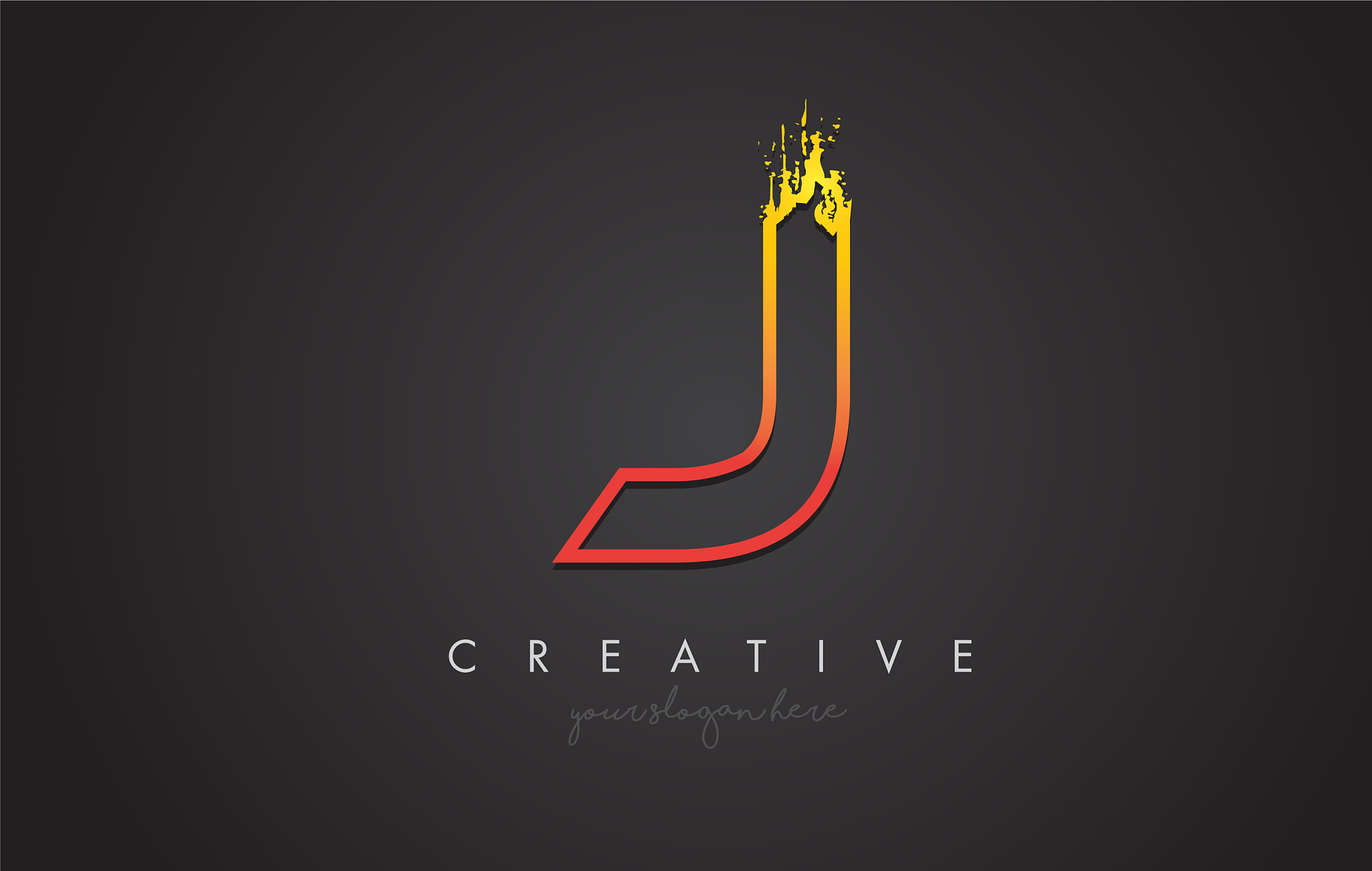 j letter design with golden outline and grunge