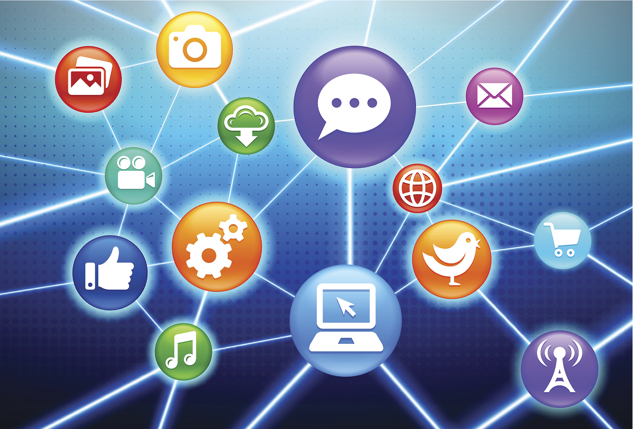 social communication and technology web color set