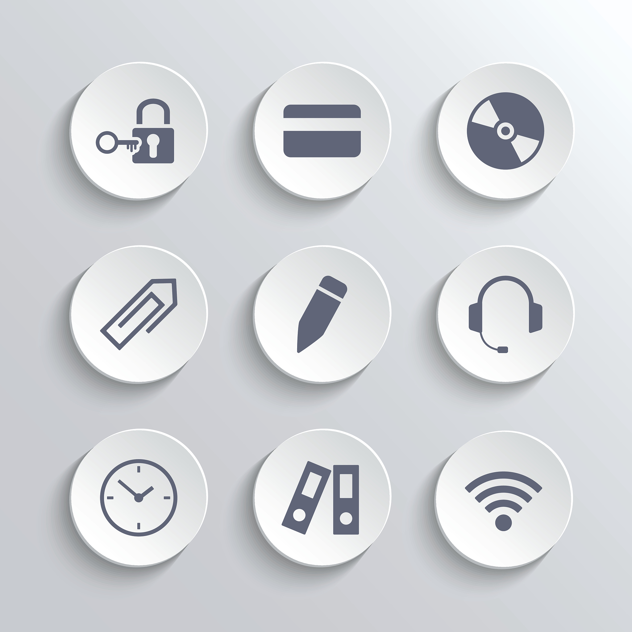 office icons set - vector white round buttons