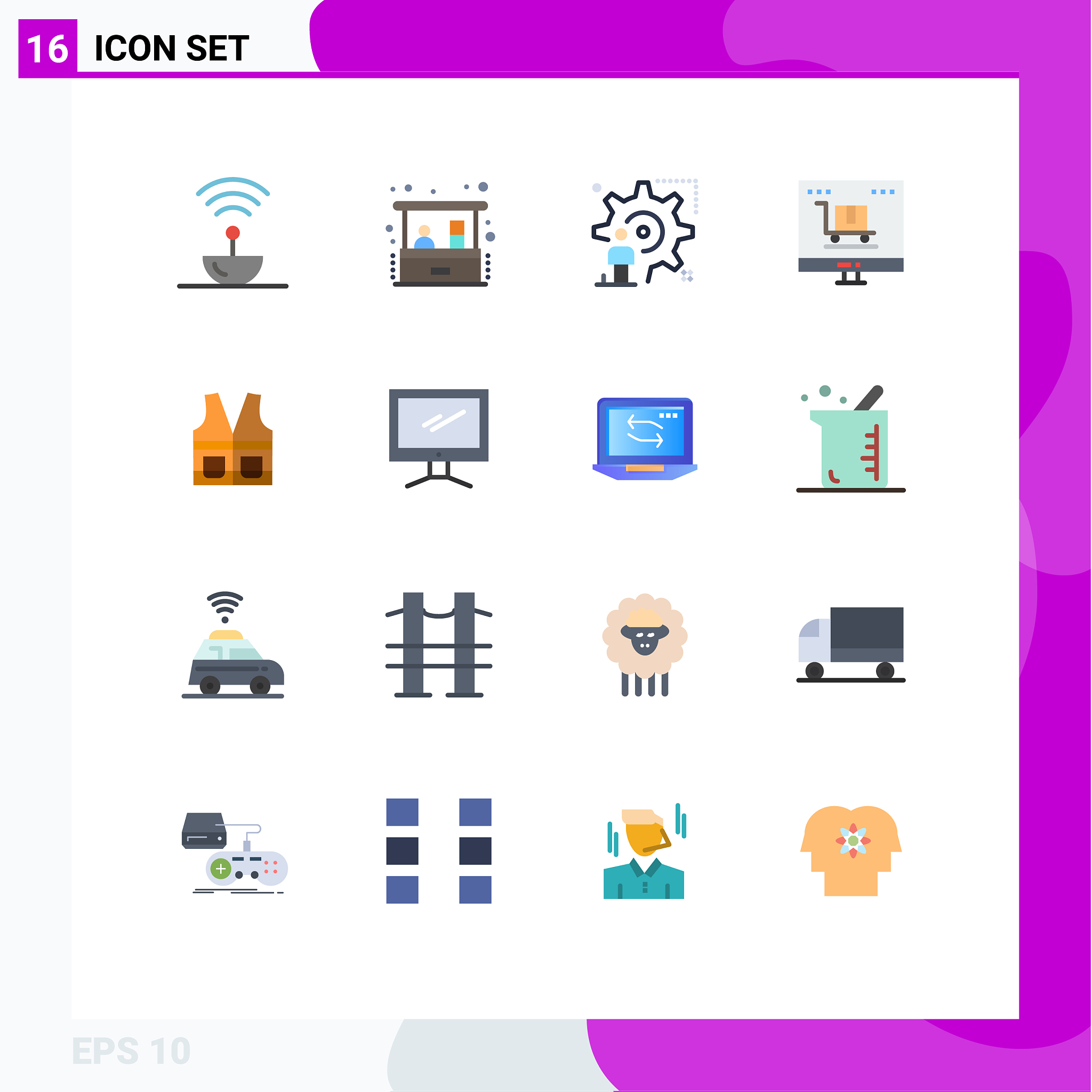 16 universal flat color signs symbols of