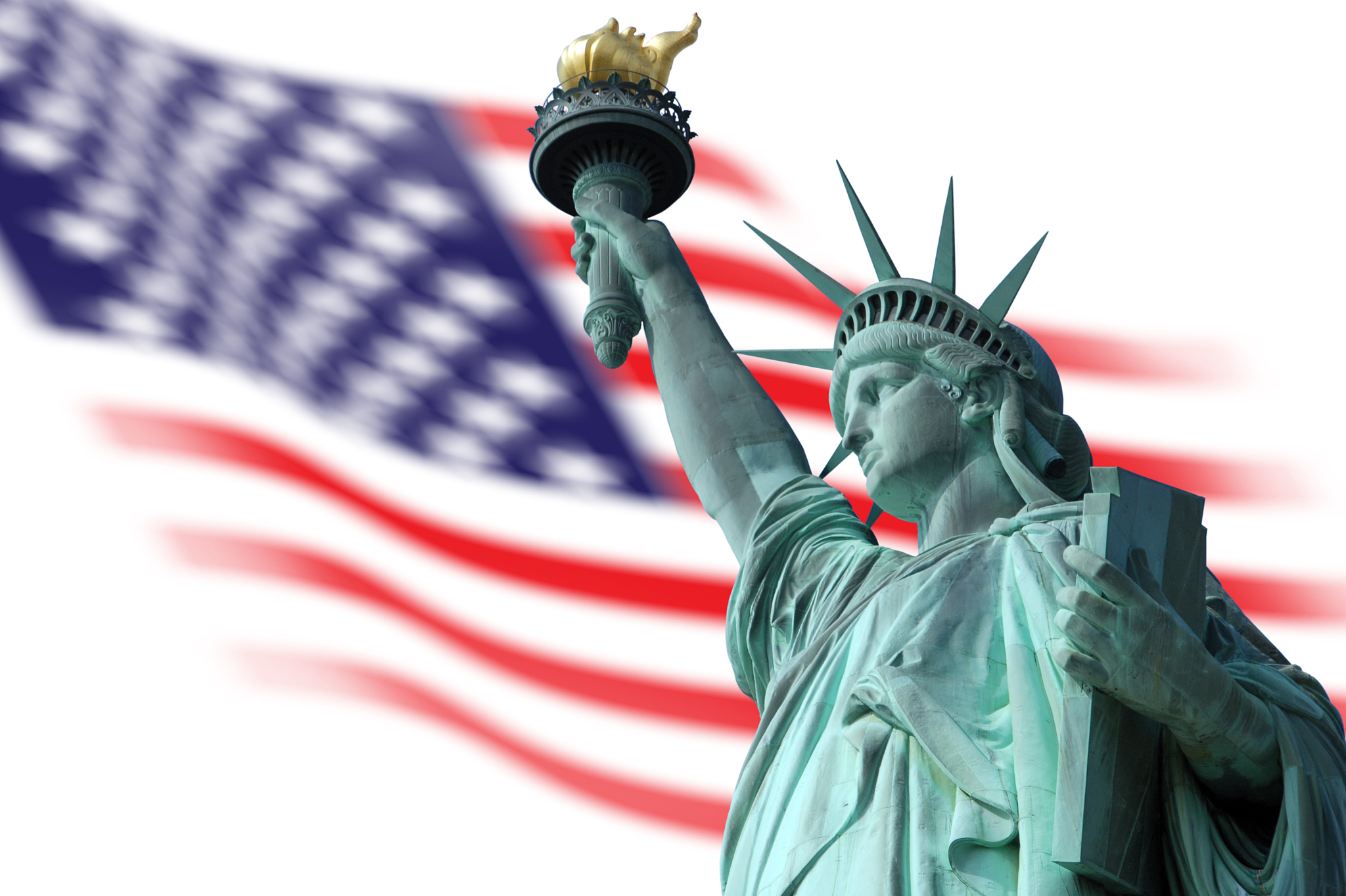 statue of liberty on island in new york with flag