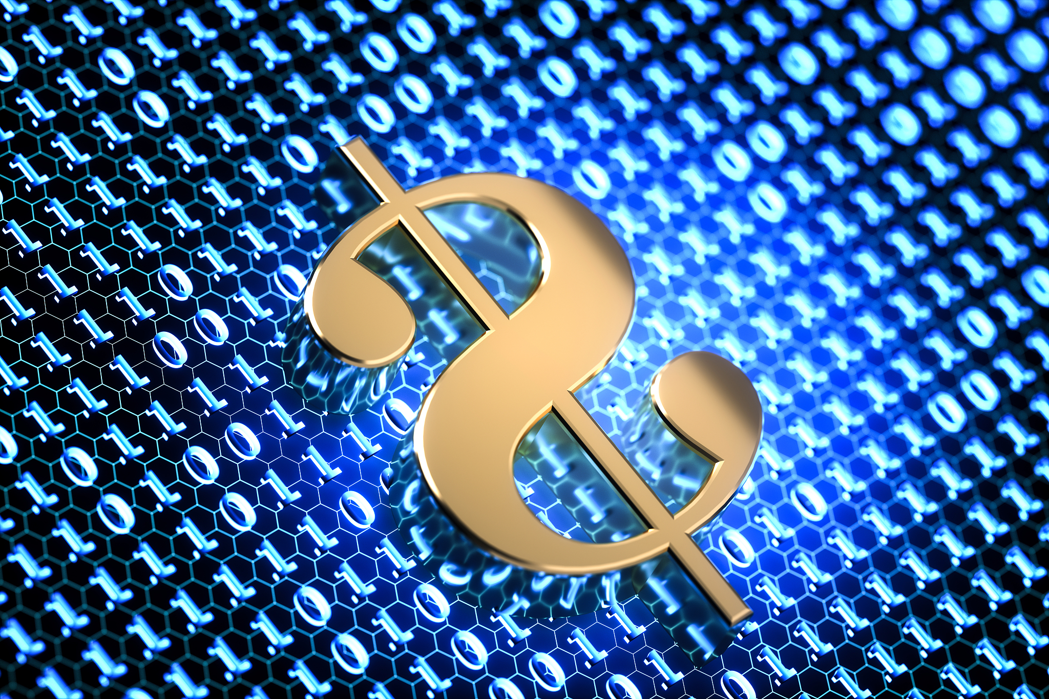 美金符号数字货币概念,三维图形