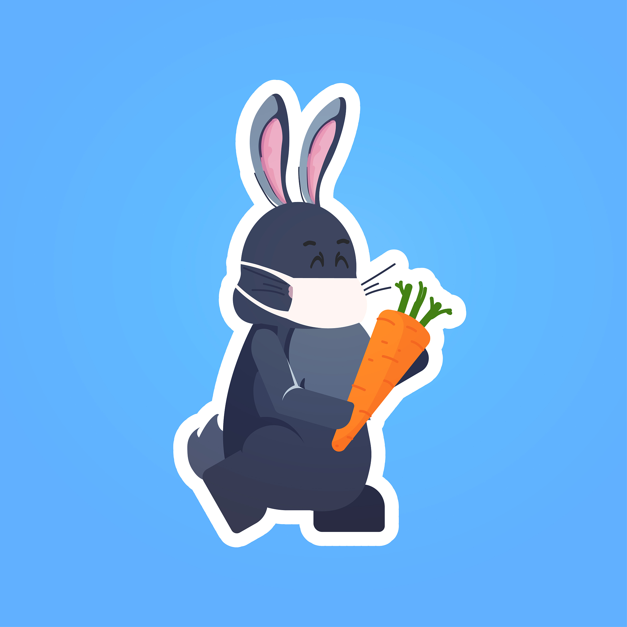 rabbit in mask holding carrot happy easter spring holiday corona