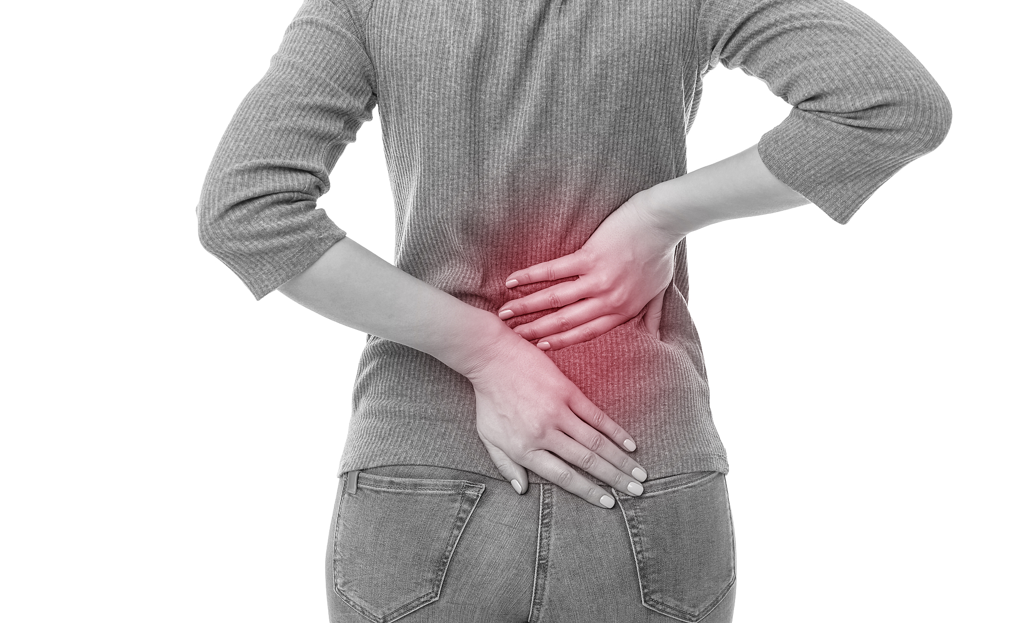 figure of a woman in pain in the body on a white background.