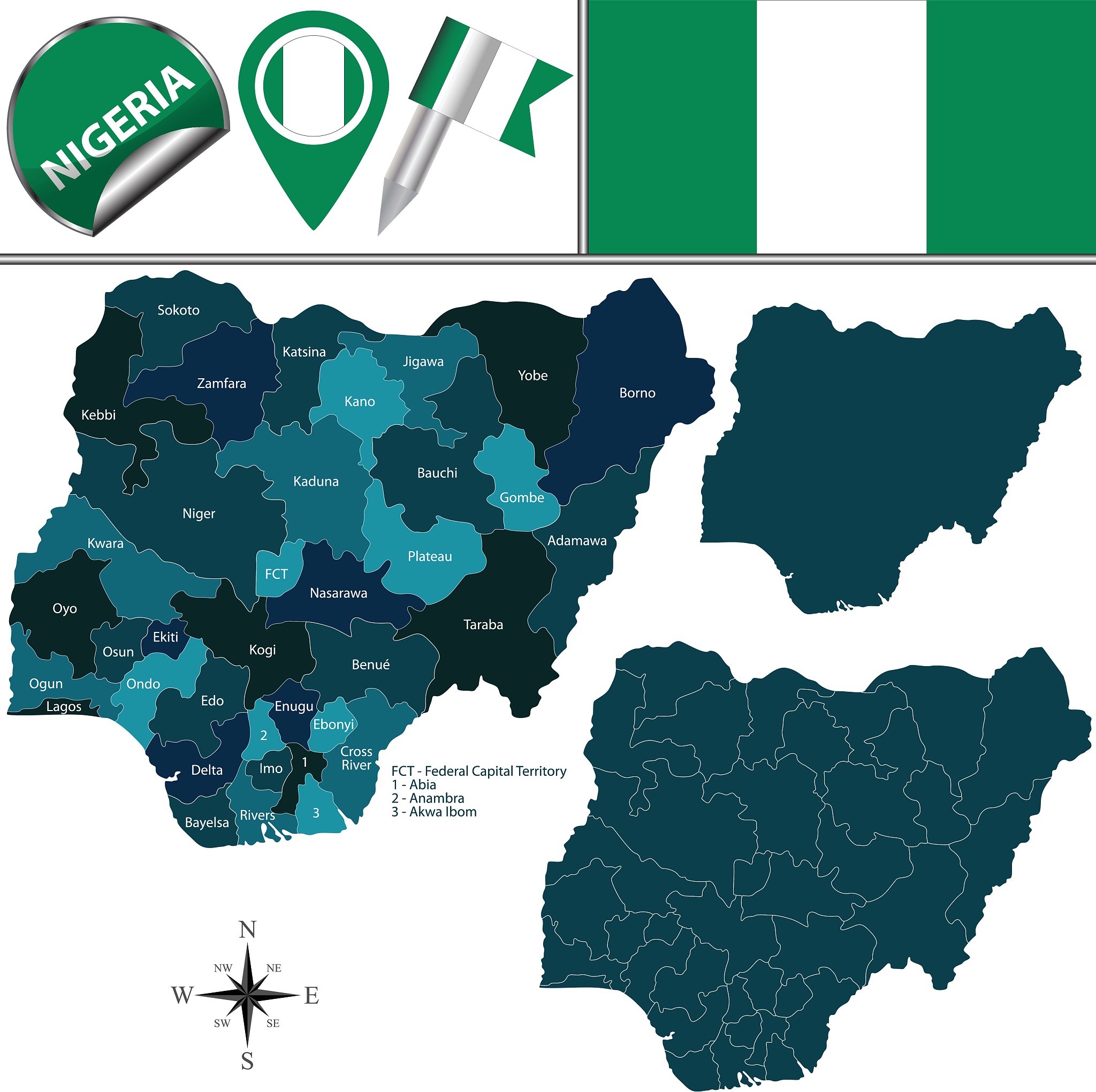 map of nigeria with named states