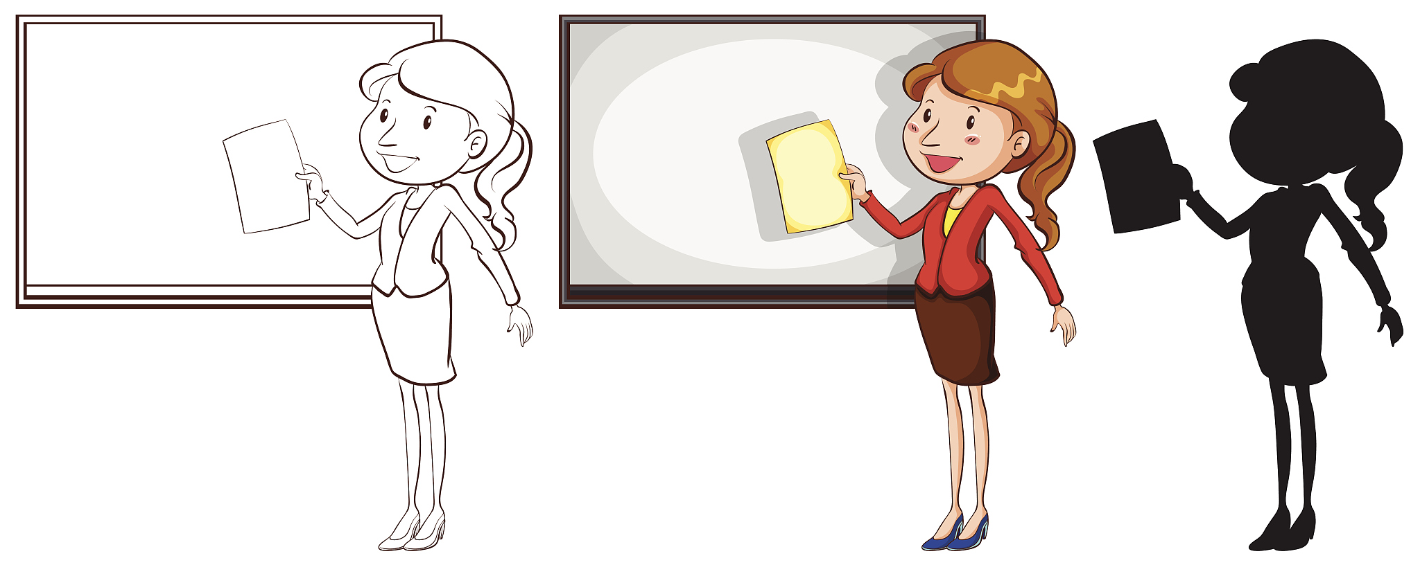 sketches of a teacher in different colours