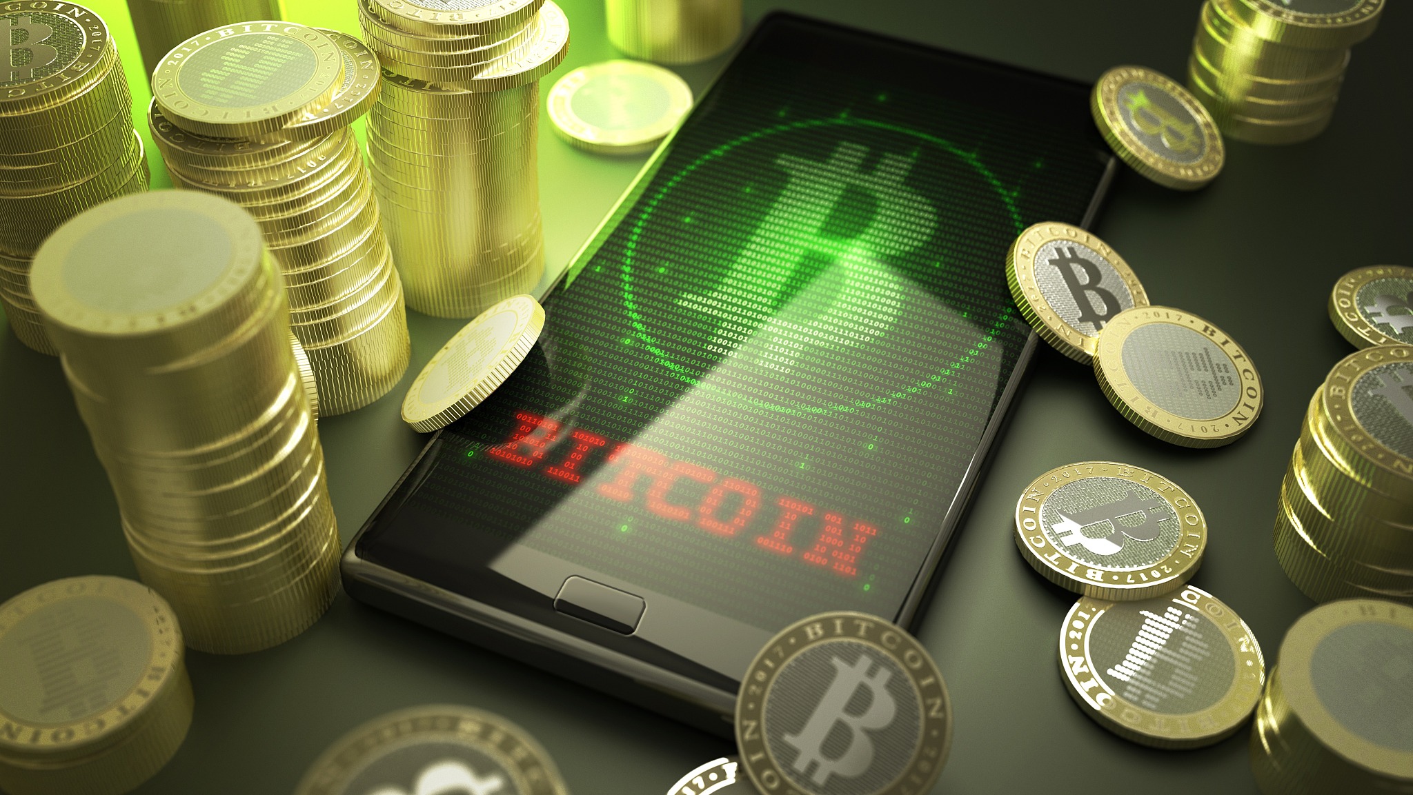 bitcoins and phone, illustration