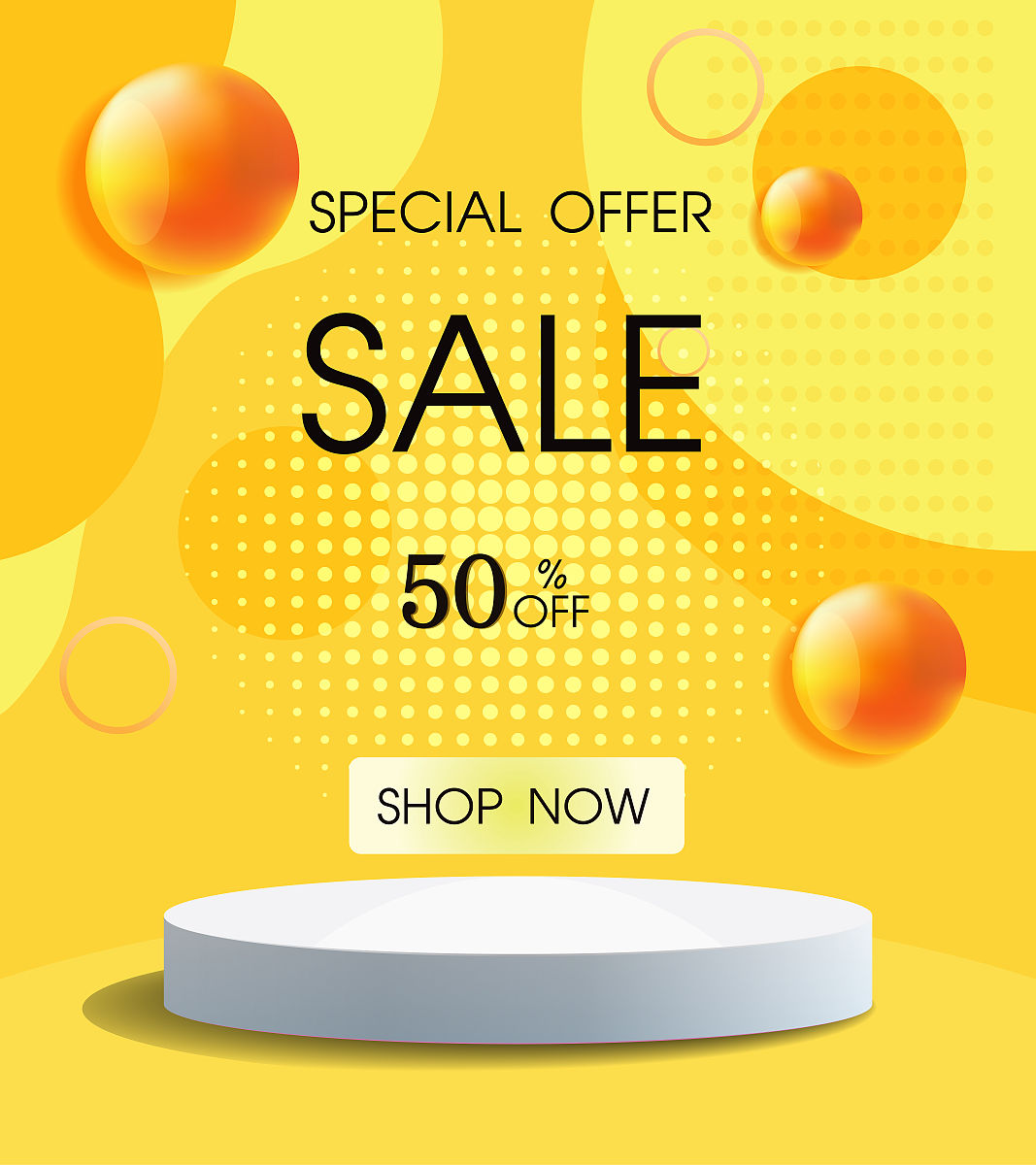 商店日销售50%的海报或横幅,模拟和红心,模板背景推广