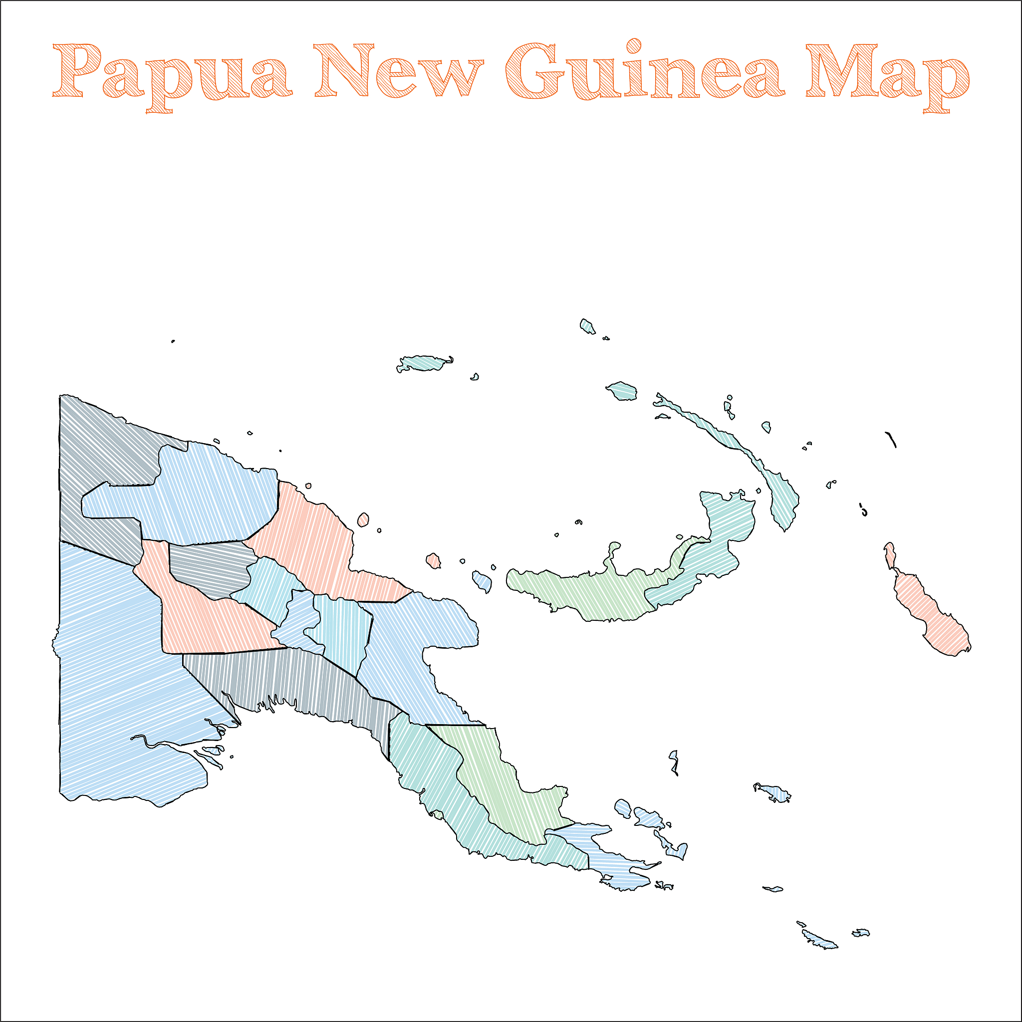 papua new guinea hand-drawn map.