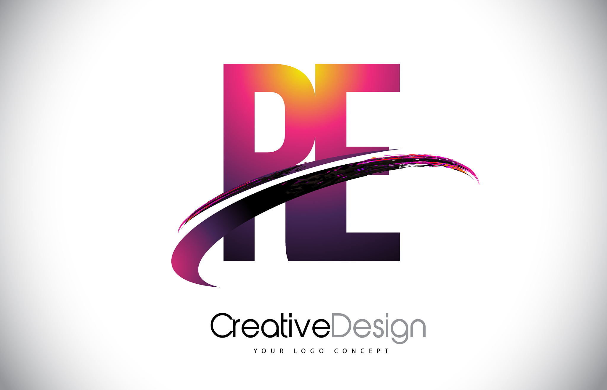 re r e purple letter logo with swoosh design